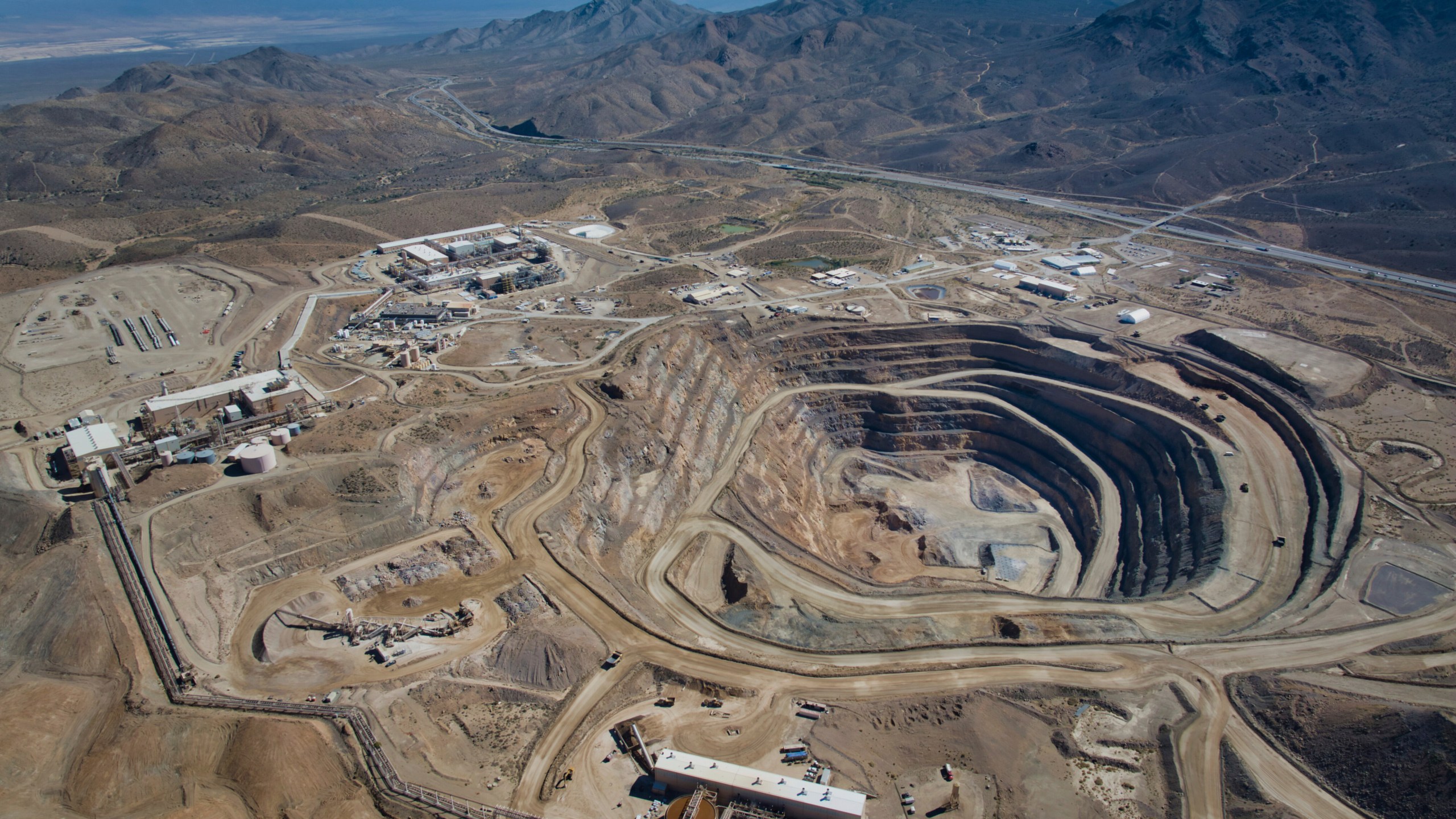 This 2024 photo provided by MP Materials shows an aerial view of the company's mine in Mountain Pass, Calif. (MP Materials via AP)