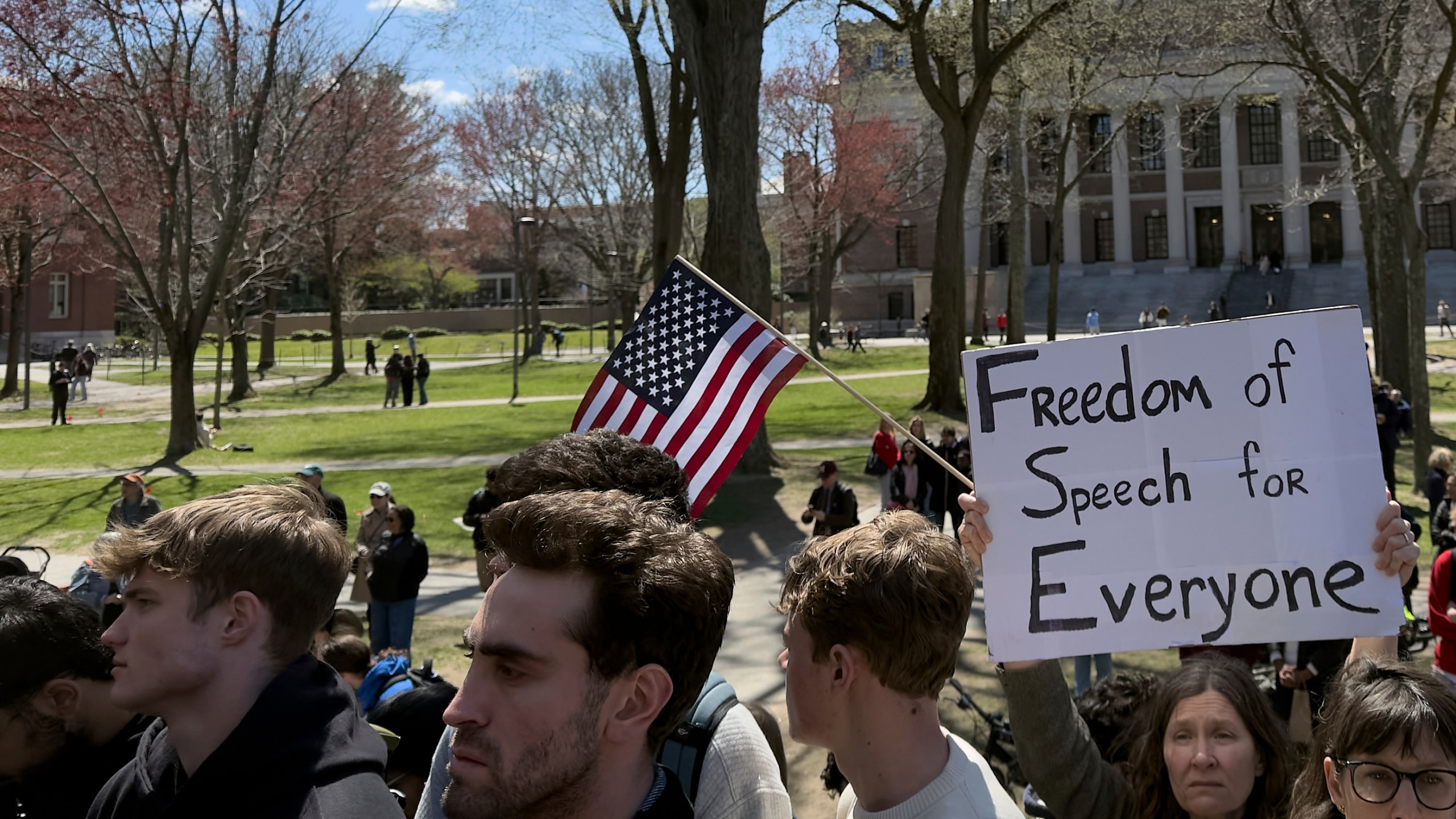 Students, faculty and members of the Harvard University community rally, Thursday, April 17, 2025, in Cambridge, Mass. (AP Photo)