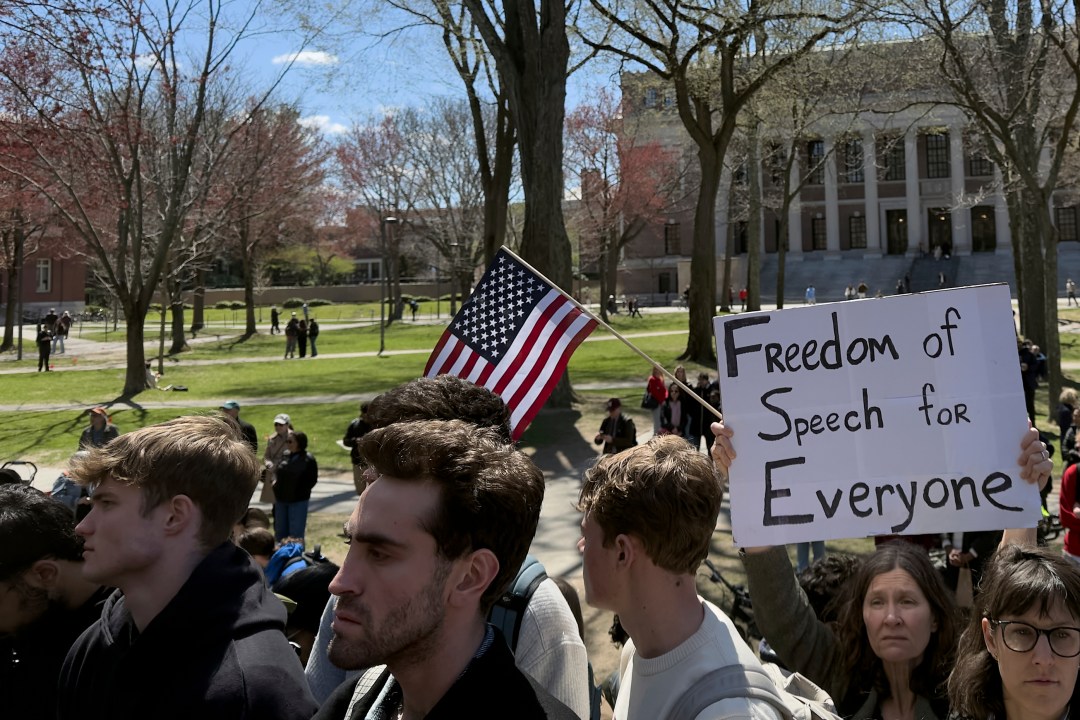Students, faculty and members of the Harvard University community rally, Thursday, April 17, 2025, in Cambridge, Mass. (AP Photo)
