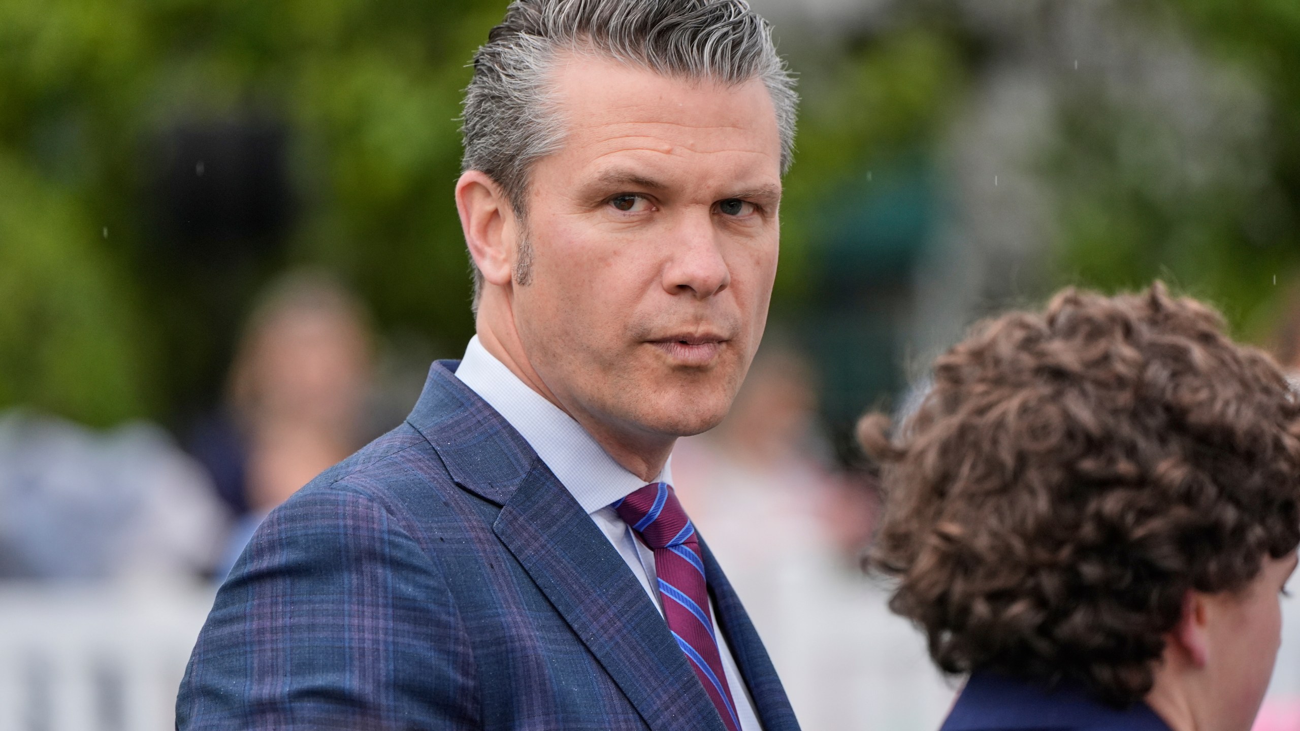 Defense Secretary Pete Hegseth arrives on the South Lawn of the White House before President Donald Trump and first lady Melania Trump participate in the White House Easter Egg Roll Monday, April 21, 2025, in Washington. (AP Photo/Alex Brandon)