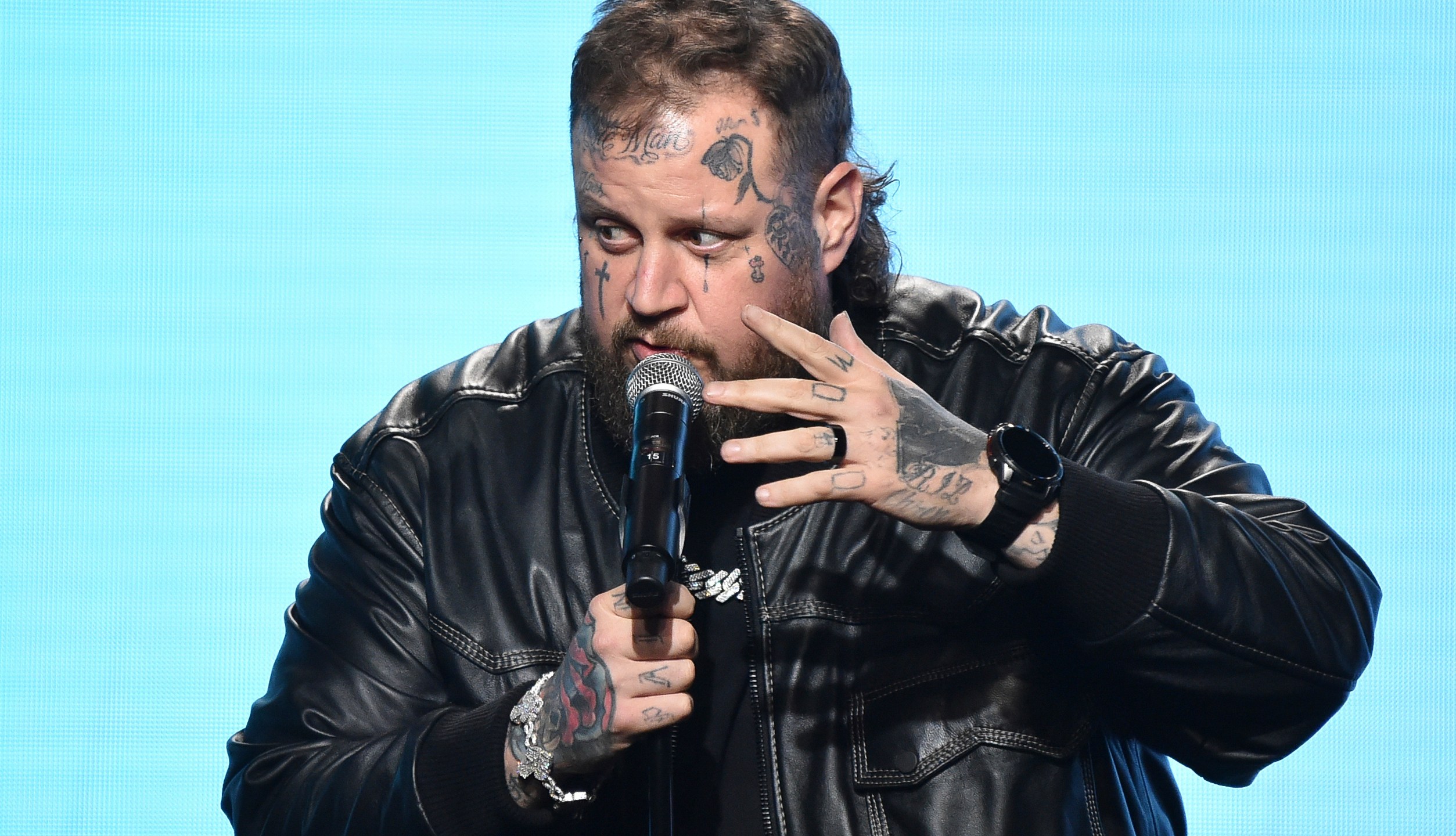 FILE - Jelly Roll onstage during the Pollstar Awards on Wednesday, April 16, 2025, at The Beverly Hilton Hotel in Beverly Hills, Calif. (Photo by Richard Shotwell/Invision/AP,File)