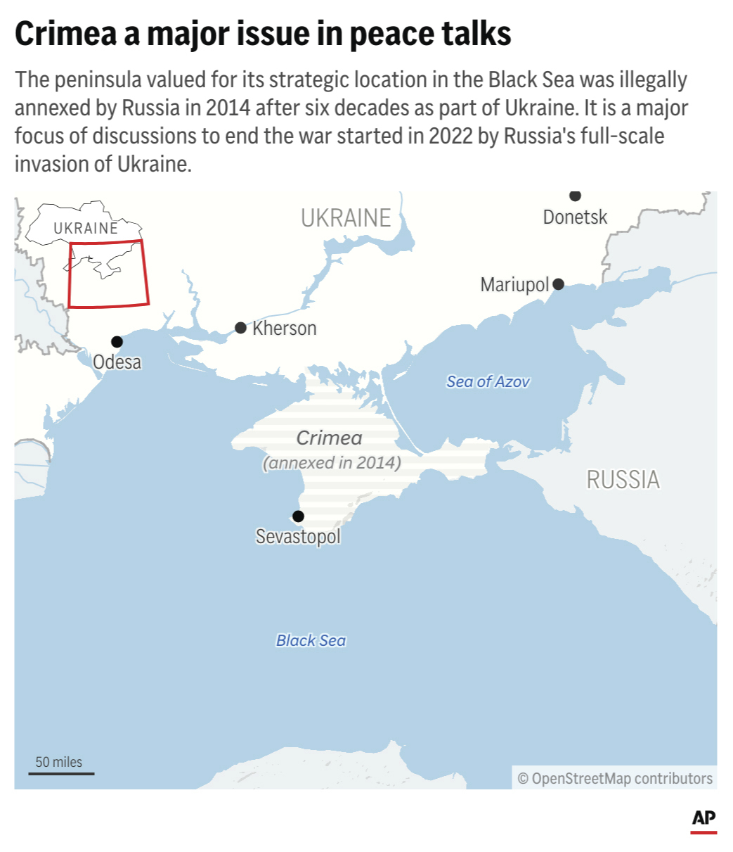 Peace talks between Ukraine and Russia may decide the fate of Crimea, part of Ukraine illegally annexed by Russia in 2014. (AP Digital Embed)