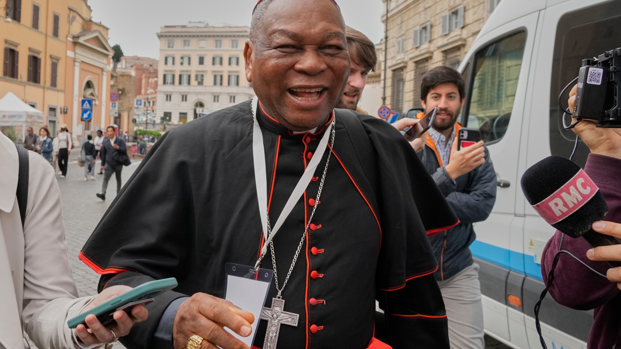 Cardinal John Olorunfemi Onaiyekan arrives for a college of cardinals' meeting, at the Vatican, Monday, April 28, 2025. (AP Photo/Gregorio Borgia)