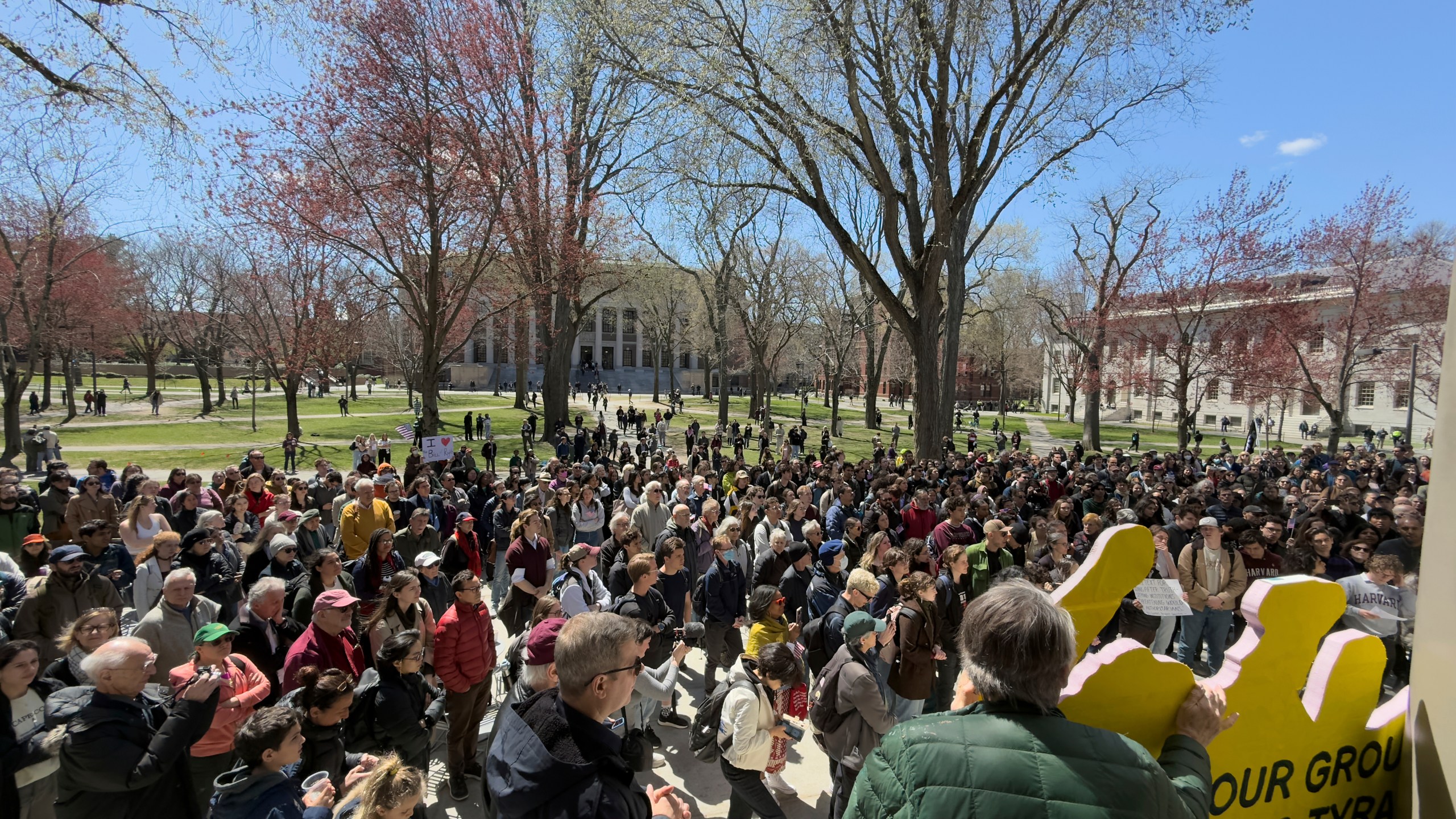 Students, faculty and members of the Harvard University community rally, Thursday, April 17, 2025, in Cambridge, Mass. (AP Photo)