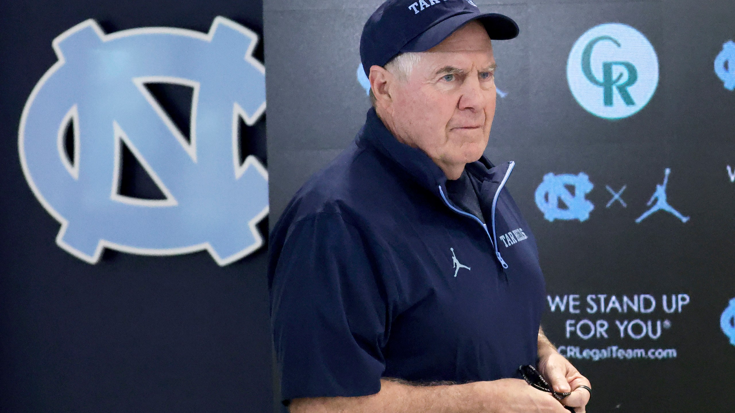 FILE - North Carolina coach Bill Belichick arrives for an NCAA college football press conference, Wednesday, March 5, 2025, in Chapel Hill, N.C. (AP Photo/Chris Seward, File)
