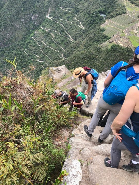 Carla Valpeoz and a group on Huayna Picchu