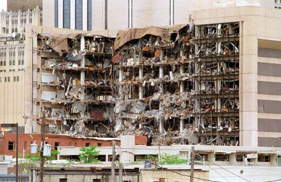 A building is devastated in the aftermath of a bombing