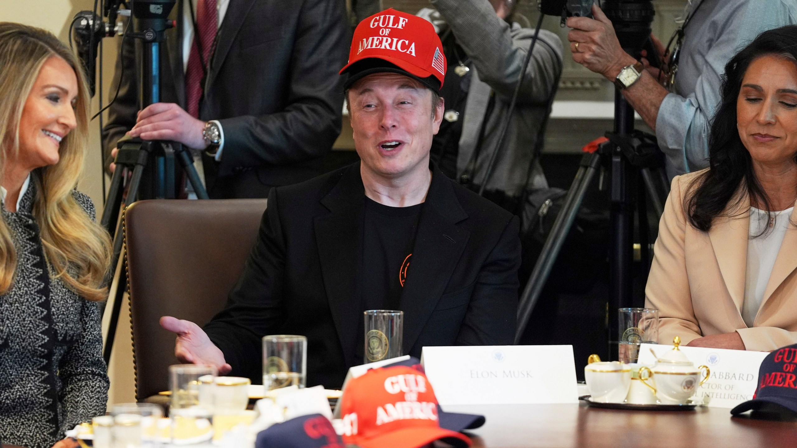 Elon Musk speaks during a cabinet meeting at the White House, Wednesday, April 30, 2025, in Washington. (AP Photo/Evan Vucci)