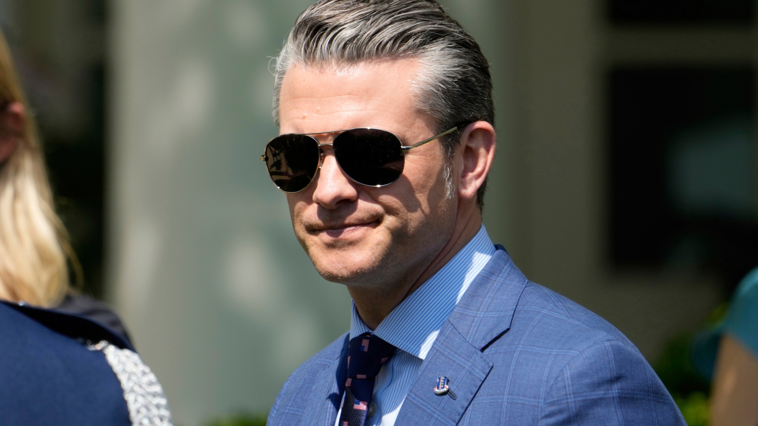 Secretary of Defense Pete Hegseth arrives for a National Day of Prayer event in the Rose Garden of the White House, Thursday, May 1, 2025, in Washington. (AP Photo/Alex Brandon)