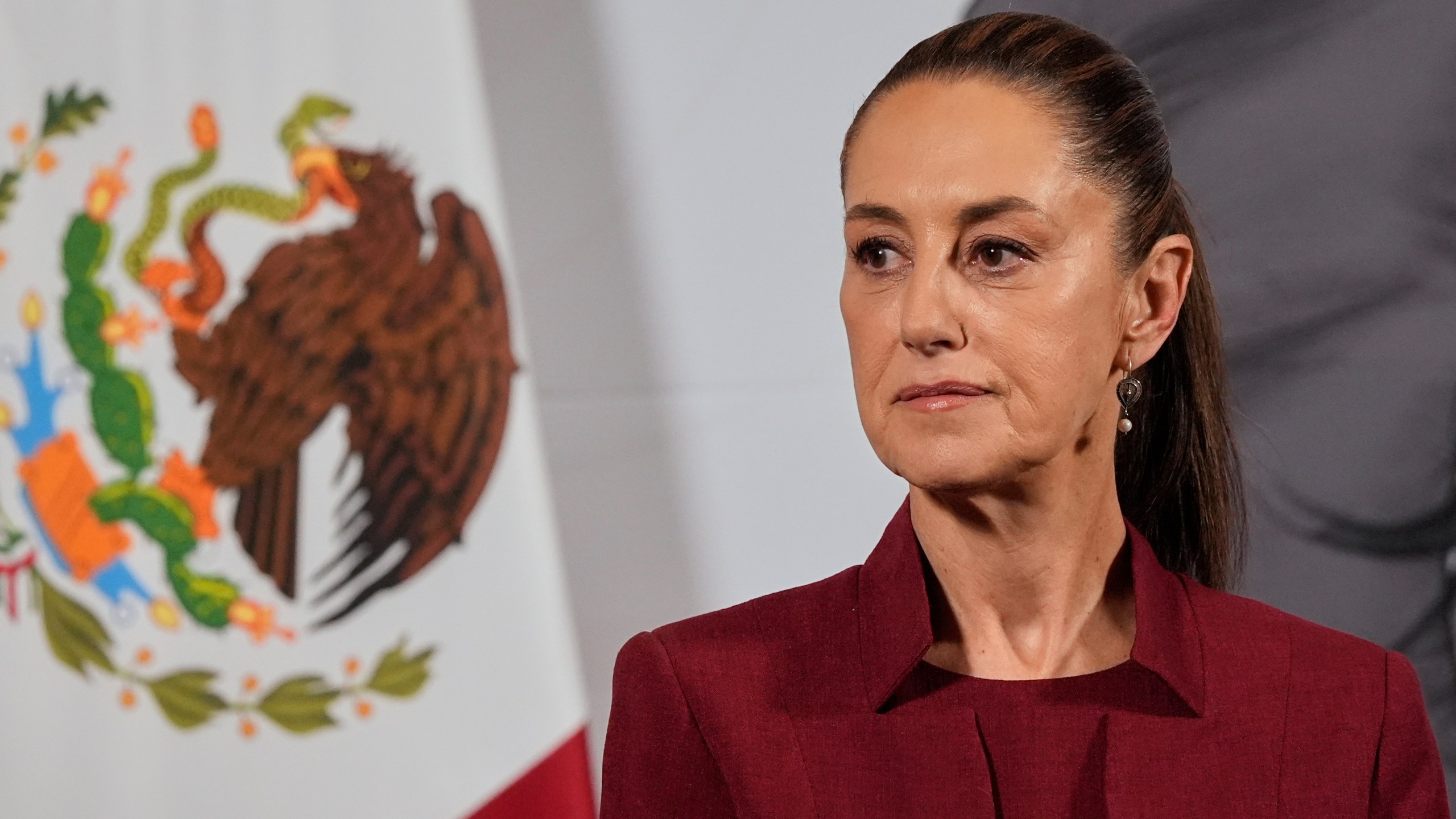 FILE - Mexican President Claudia Sheinbaum attends her morning press conference at the National Palace in Mexico City, April 2, 2025. (AP Photo/Marco Ugarte, File)