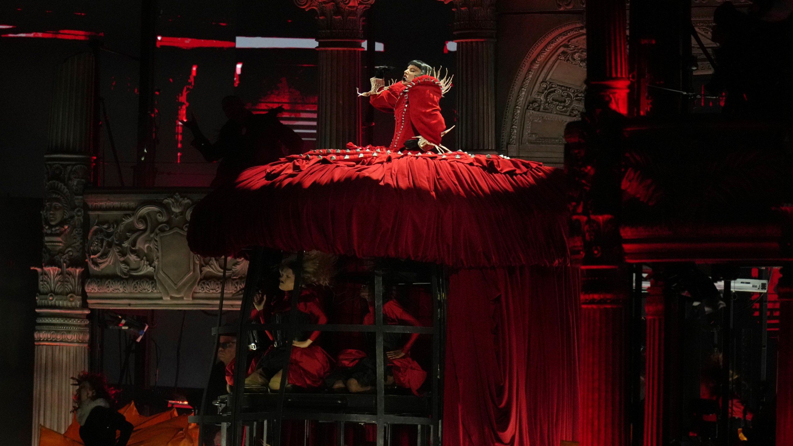 Lady Gaga performs during her free concert on Copacabana Beach in Rio de Janeiro, Saturday, May 3, 2025. (AP Photo/Silvia Izquierdo)