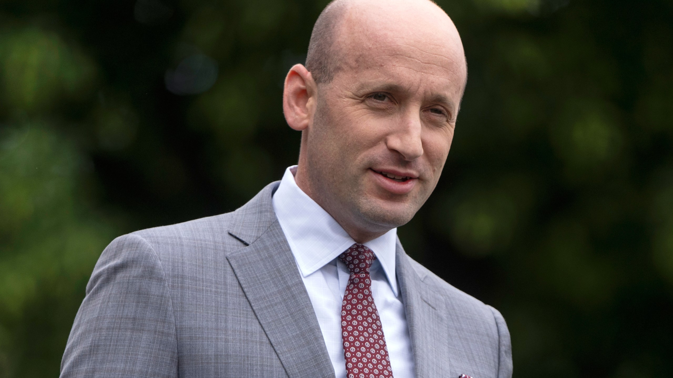 White House Deputy Chief of Staff Stephen Miller speaks to reporters outside the White House, Friday, May 9, 2025, in Washington. (AP Photo/Mark Schiefelbein)