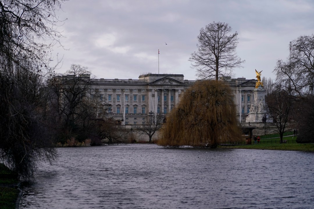 FILE - General view of Buckingham Palace and Queen Victoria Memorial on the day that marks the 70th anniversary of Britain's Queen Elizabeth's accession to the throne, in London, Sunday, Feb. 6, 2022. (AP Photo/Alberto Pezzali, File)