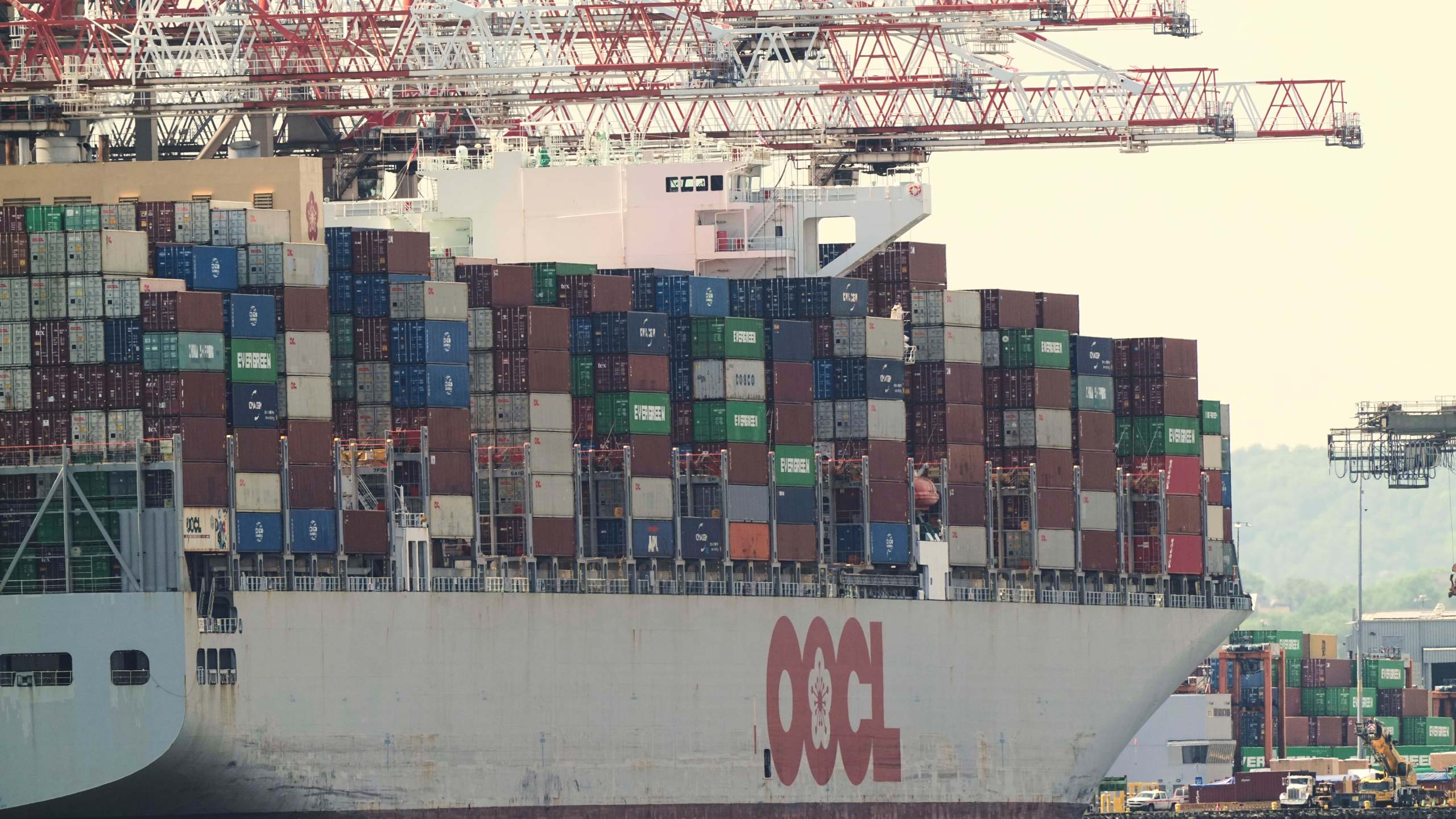 A container ship is moored at the port of the port of New York & New Jersey in Elizabeth, N.J., Monday May 12, 2025. (AP Photo/Matt Rourke)