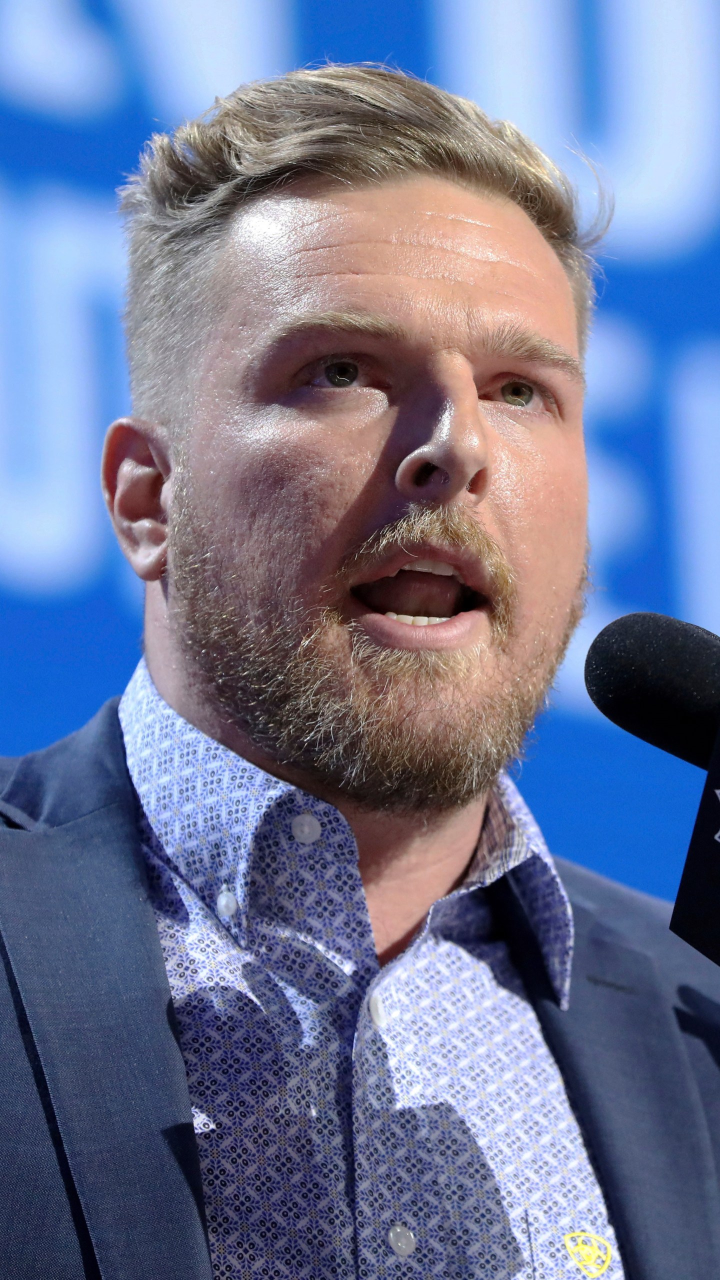 FILE - Pat McAfee speaks during the NFL football draft, April 26, 2019, in Nashville, Tenn. (AP Photo/Gregory Payan, File)