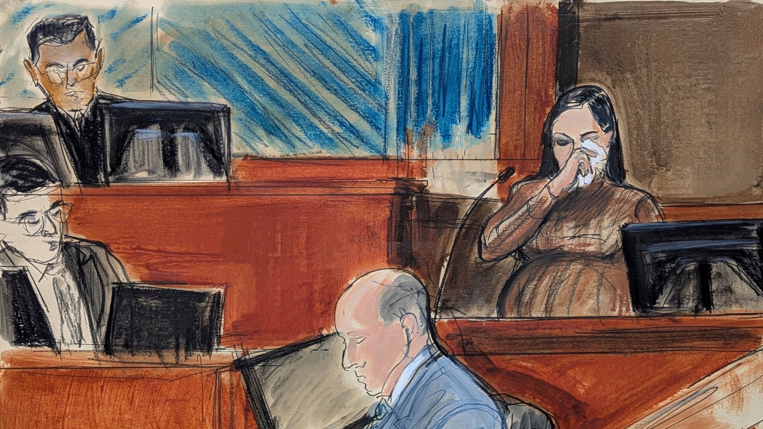 Cassie Ventura wipes tears from her eye while testifying in Manhattan federal court, Tuesday, May 13, 2025, in New York. (Elizabeth Williams via AP)