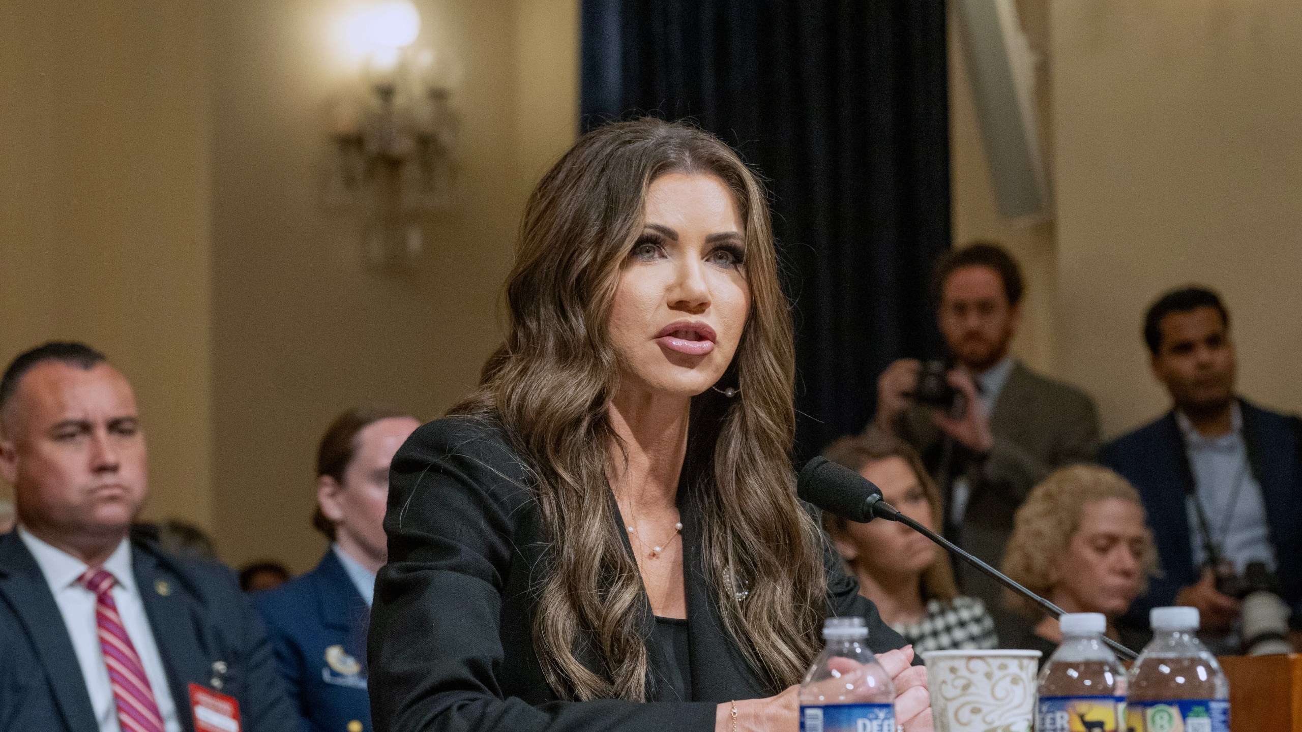 Homeland Security Secretary Kristi Noem testifies during a House Committee on Homeland Security hearing, Wednesday, May 14, 2025, in Washington. (AP Photo/Kevin Wolf)