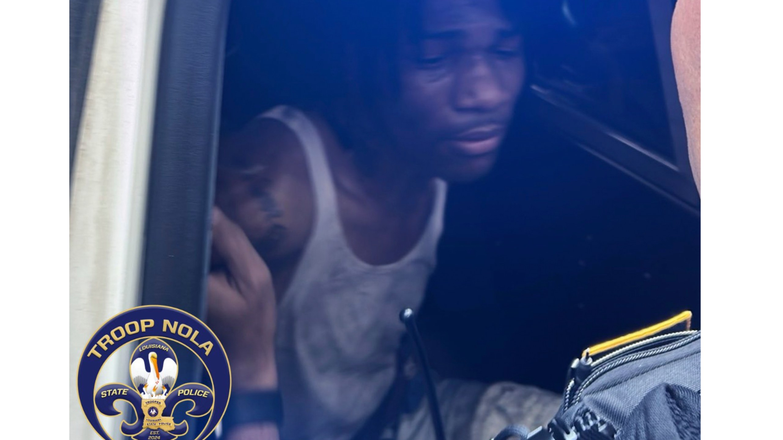 This image provided by Louisiana State Police shows one of New Orleans jail escapees, Kendall Myles, captured in the French Quarter Friday, May 16, 2025 in New Orleans. (Louisiana State Police via AP)