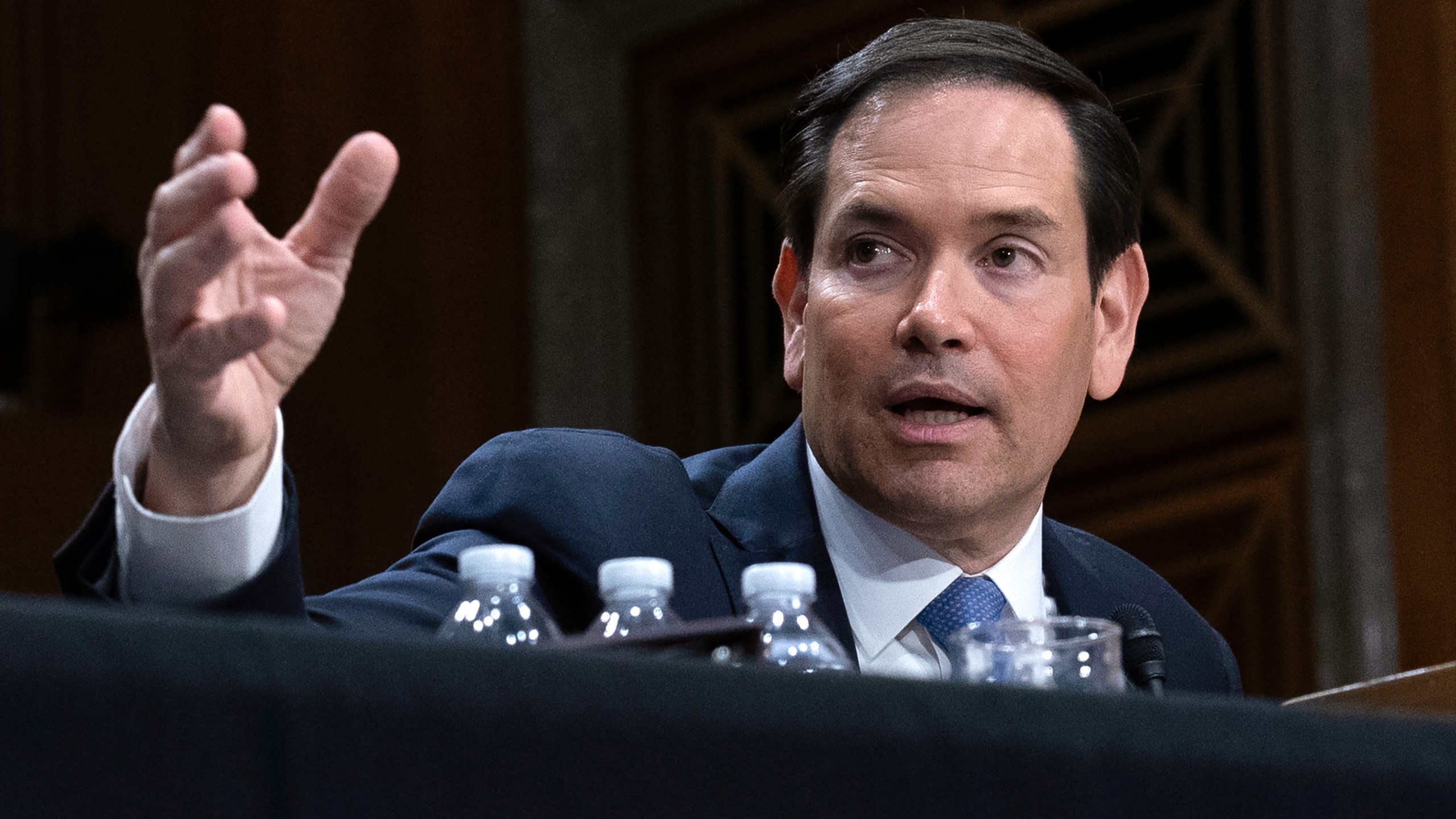 Secretary of State Marco Rubio testifies before the Senate Committee on Foreign Relations hearing to examine the President's proposed budget request for fiscal year 2026 for the Department of State on Capitol Hill in Washington, Tuesday, May 20, 2025. (AP Photo/Jose Luis Magana)