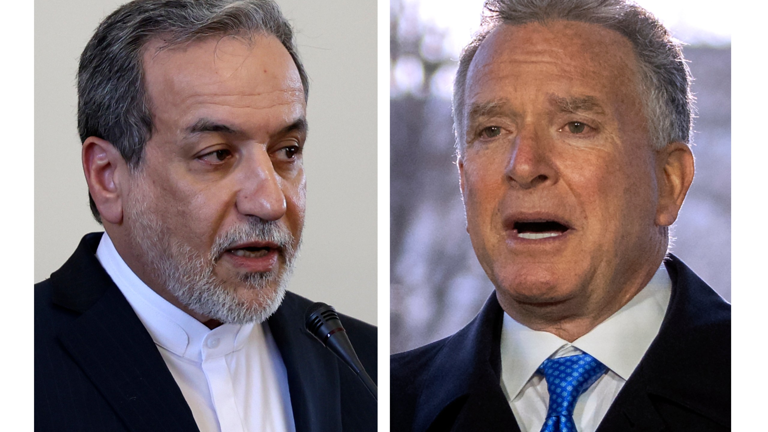 FILE - This combo shows Iranian Foreign Minister Abbas Araghchi, left, pictured in Tehran, Iran, on Feb. 25, 2025 and Steve Witkoff, right, White House special envoy, pictured in Washington, on March 19, 2025. (AP Photos Stringer, Mark Schiefelbein)