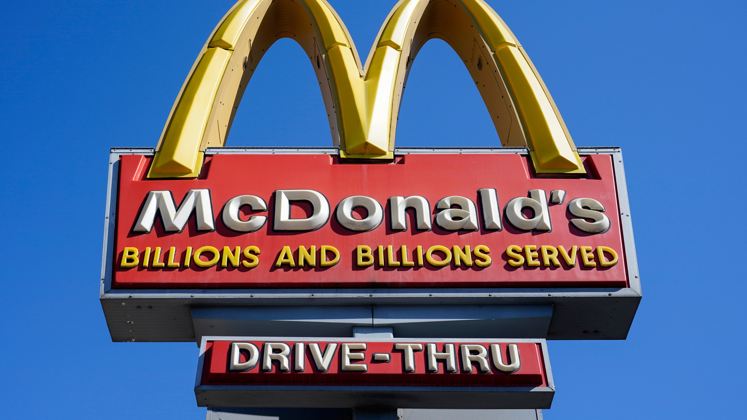 FILE - A McDonald's sign is seen in Philadelphia, Monday, April 26, 2021. (AP Photo/Matt Rourke, File)
