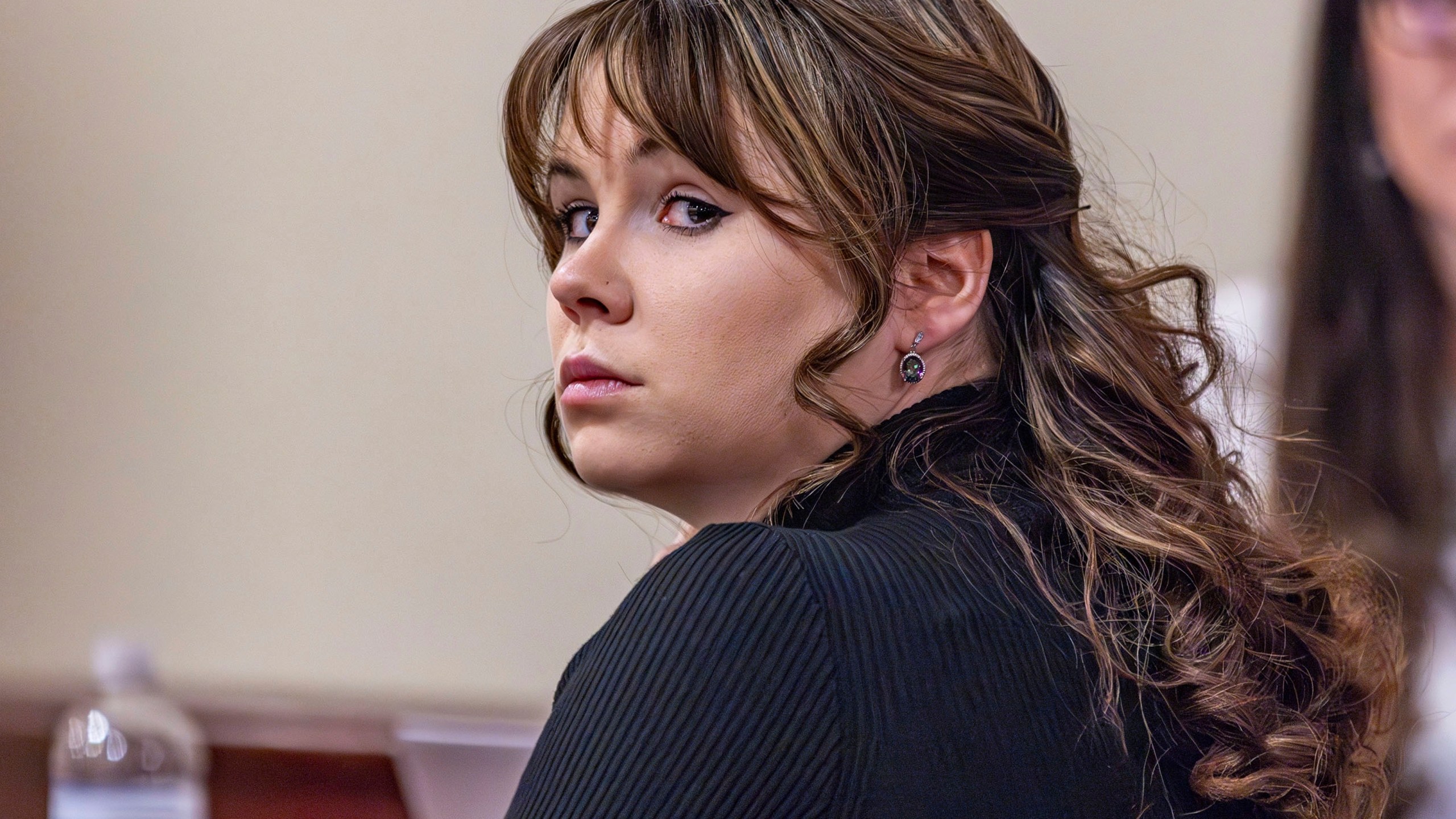 FILE - Hannah Gutierrez-Reed, the former armorer for the Western film "Rust," listens to closing arguments in her trial at district court, Wednesday, March 6, 2024, in Santa Fe, N.M. (Luis Sánchez Saturno/Santa Fe New Mexican via AP, Pool, File)