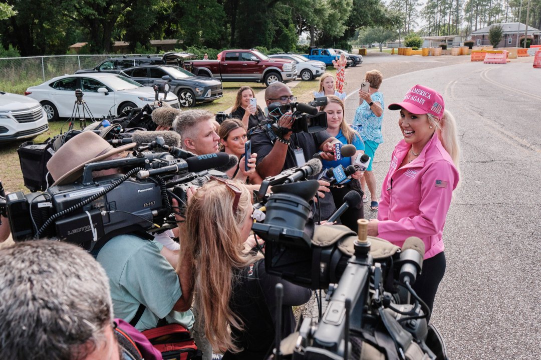 Savannah Chrisley, daughter of reality television star Todd Chrisley, speaks outside the Federal Prison Camp, Wednesday, May 28, 2025, in Pensacola, Fla. (AP Photo/Dan Anderson)