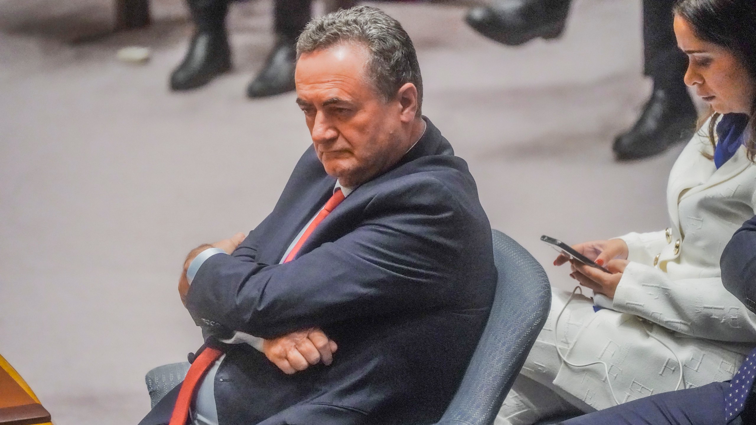 Israel's Foreign Affairs Minister Israel Katz listens during a meeting