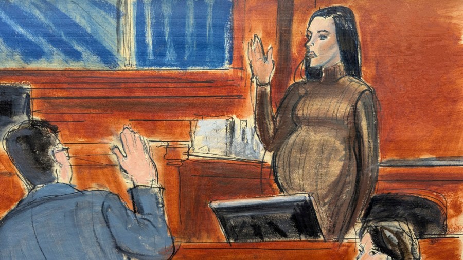 Courtroom rendering of Cassie Ventura taking the stand