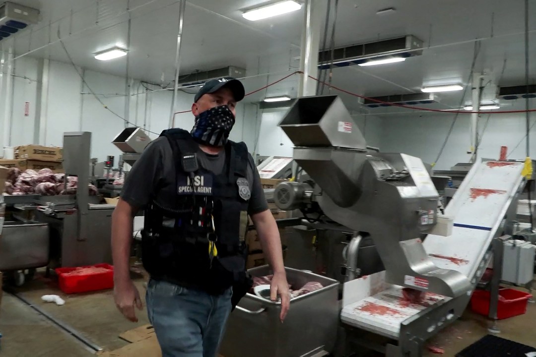 An image from a raid by U.S. Immigration and Customs Enforcement at a Nebraska meat production plant on June 10, 2025. 