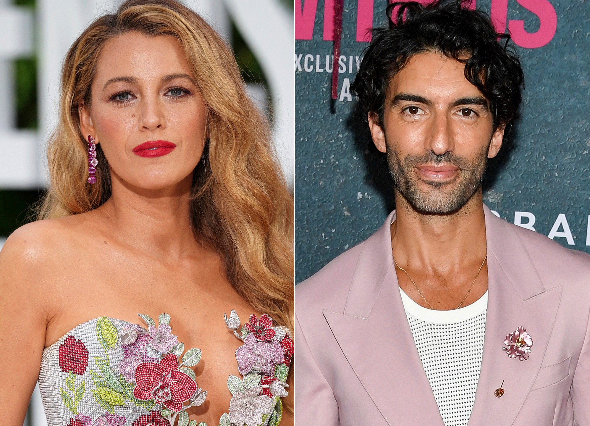 composite photos of Blake Lively and Justin Baldoni at separate events