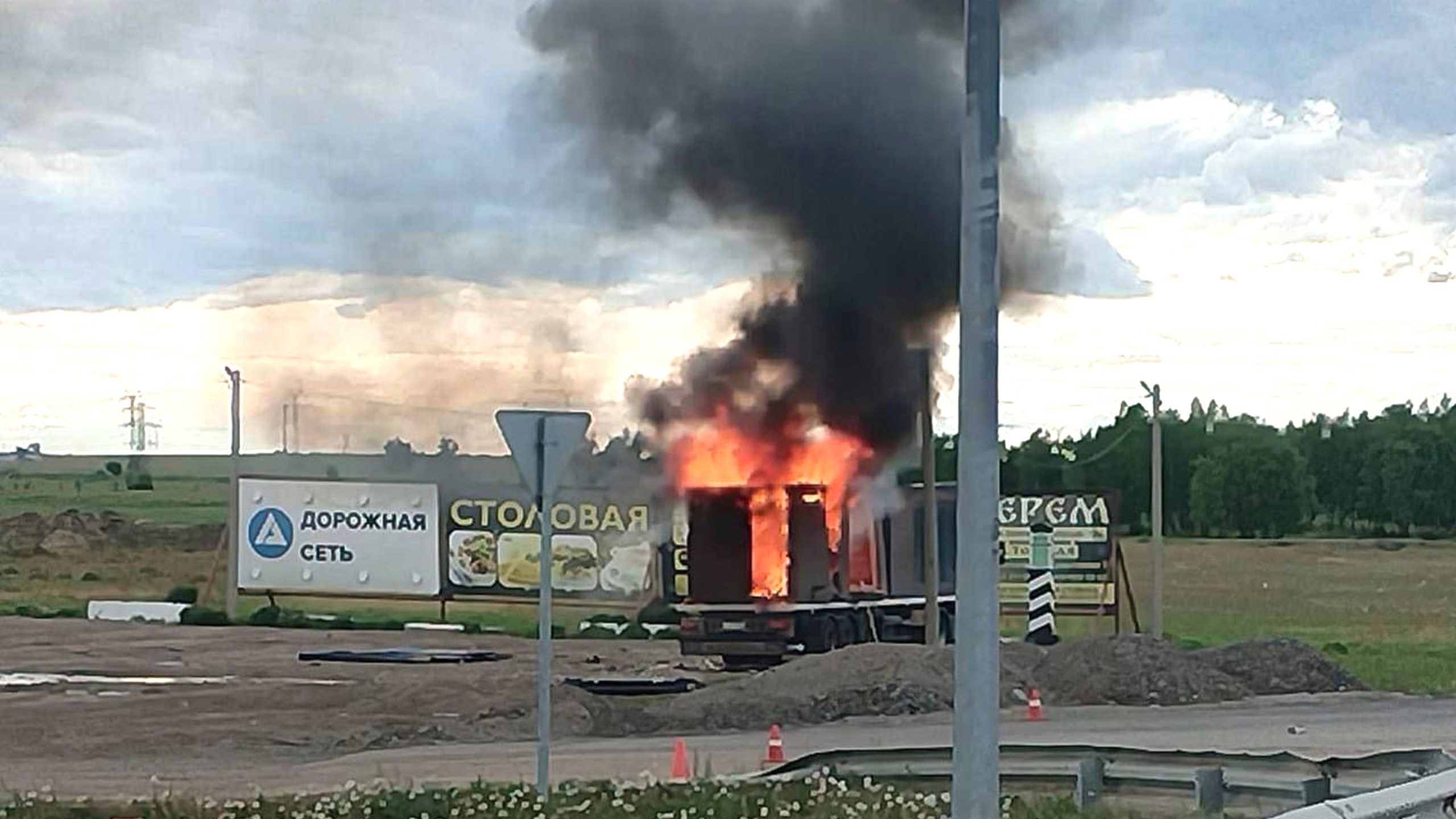 FILE - This photo released by Irkutsk regional Gov. Igor Kobzev’s Telegram channel on Sunday, June 1, 2025, shows a burning truck that apparently was used to launch Ukrainian drones. (Irkutsk Gov. Igor Kobzev Telegram Channel via AP, File)