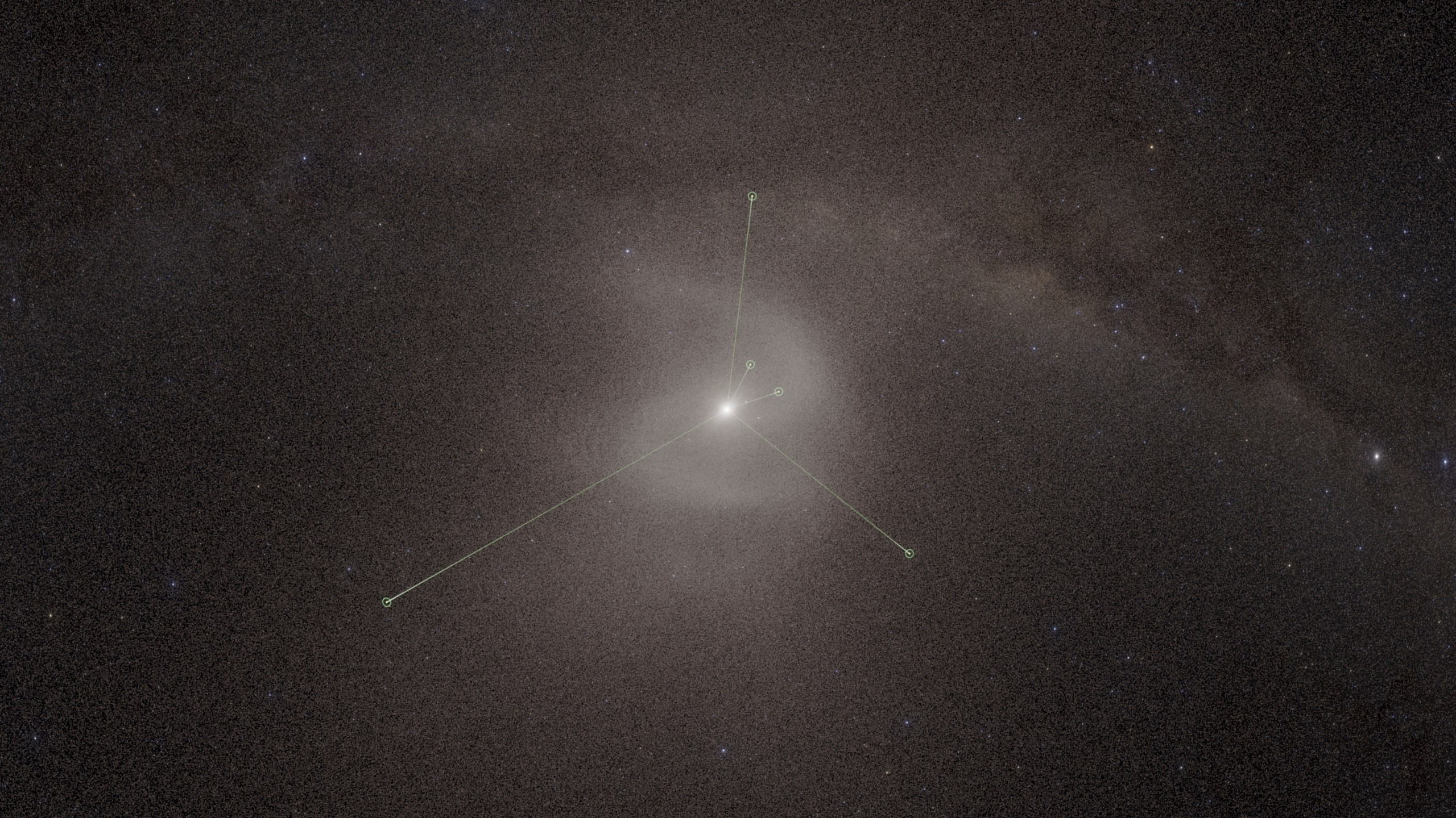 This image provided by the American Museum of Natural History shows a new planetarium show showing a backwards S-shaped spiral in what's known as the Oort Cloud far beyond Pluto. (American Museum of Natural History via AP)