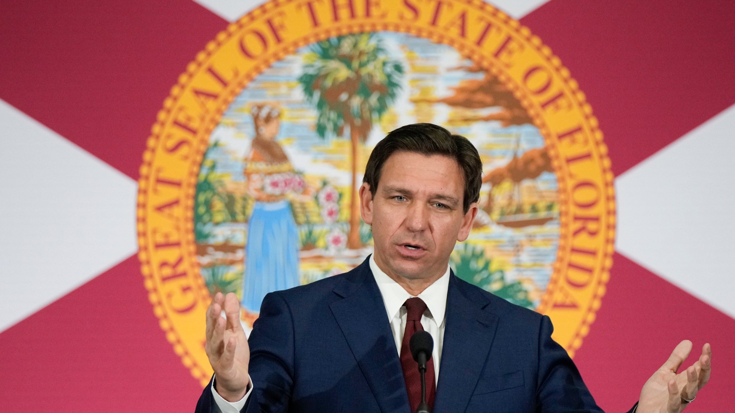 FILE - Florida Gov. Ron DeSantis speaks during a news conference in Miami, Tuesday, May 9, 2023. (AP Photo/Rebecca Blackwell, File)