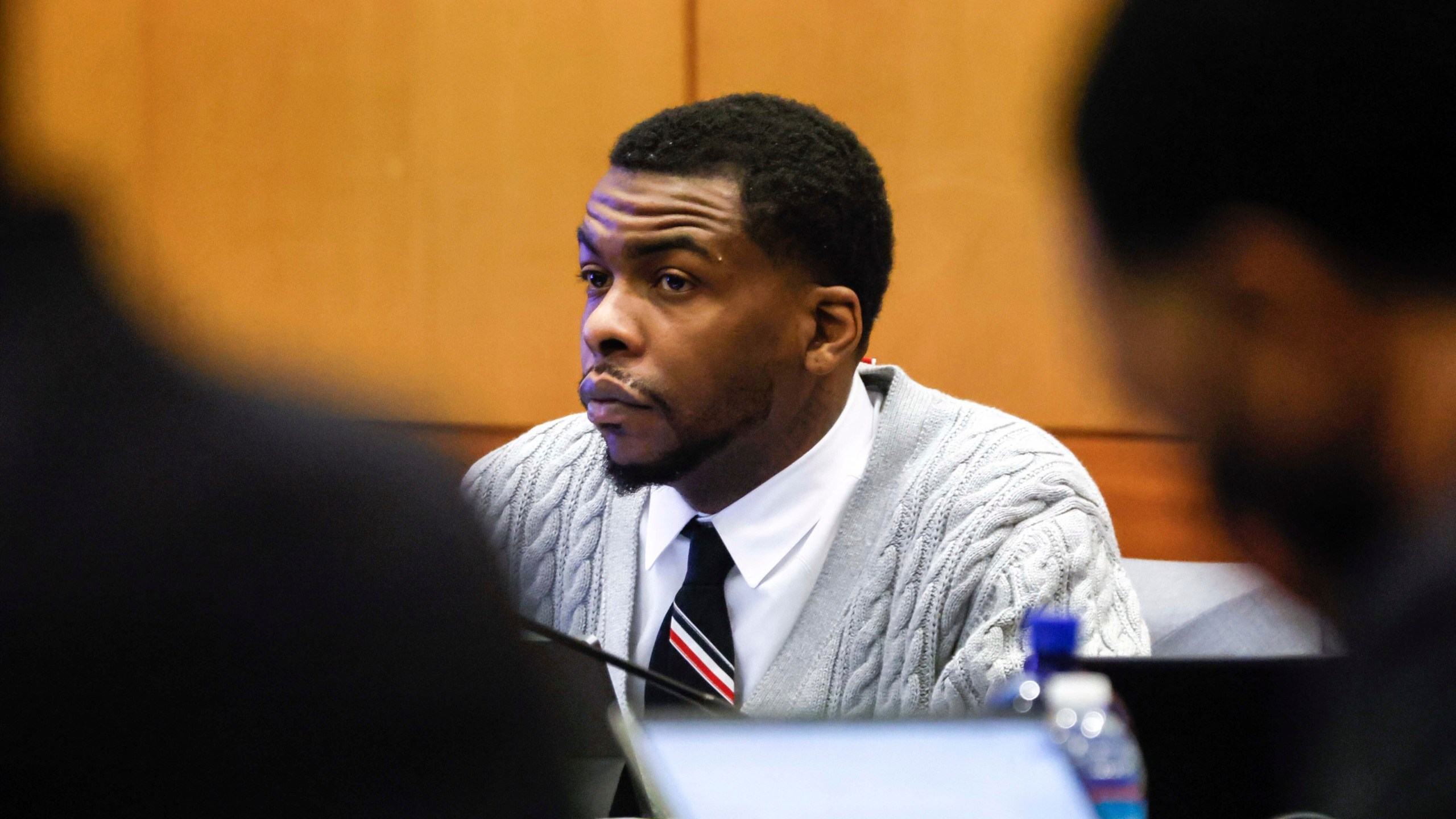 FILE - Defendant Deamonte Kendrick appears for the Young Thug trial at Fulton County Courthouse in Atlanta, Nov. 26, 2024. (Miguel Martinez/Atlanta Journal-Constitution via AP, File)
