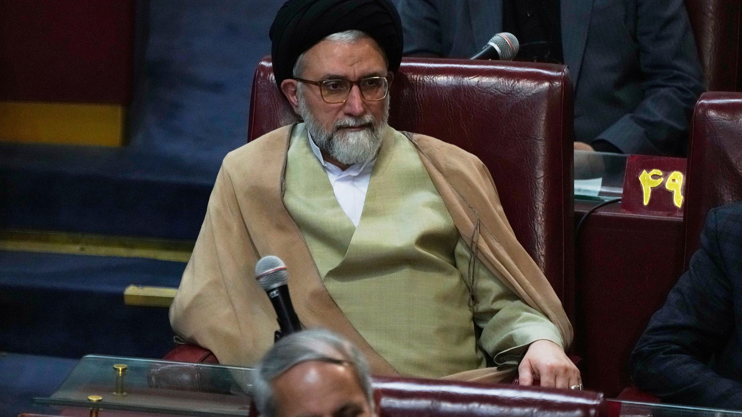 Iranian Intelligence Minister Esmail Khatib attends the inauguration ceremony of the 6th term of the Assembly of Experts in Tehran, Iran, May 21, 2024. (AP Photo/Vahid Salemi)