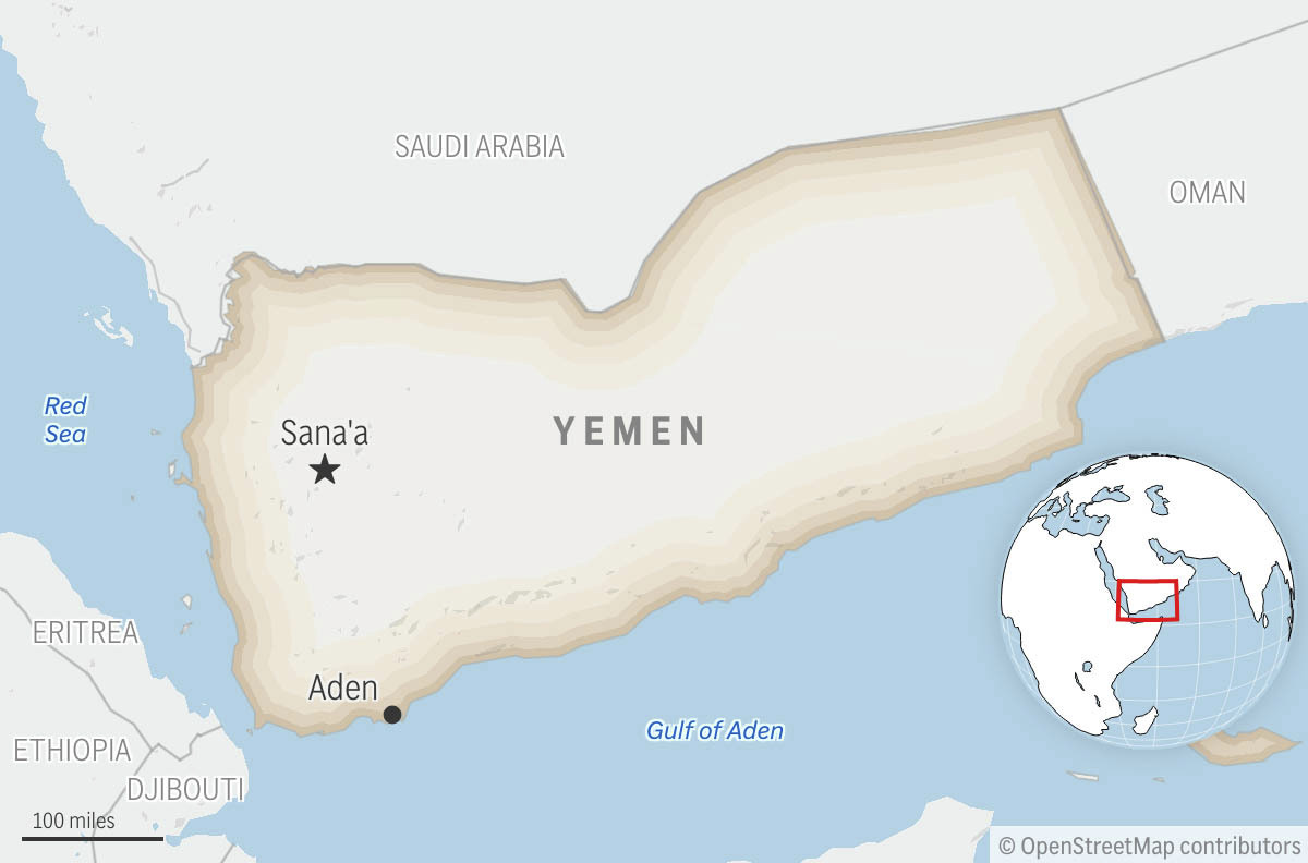 This is a locator map for Yemen with its capital, Sanaa. (AP Photo)