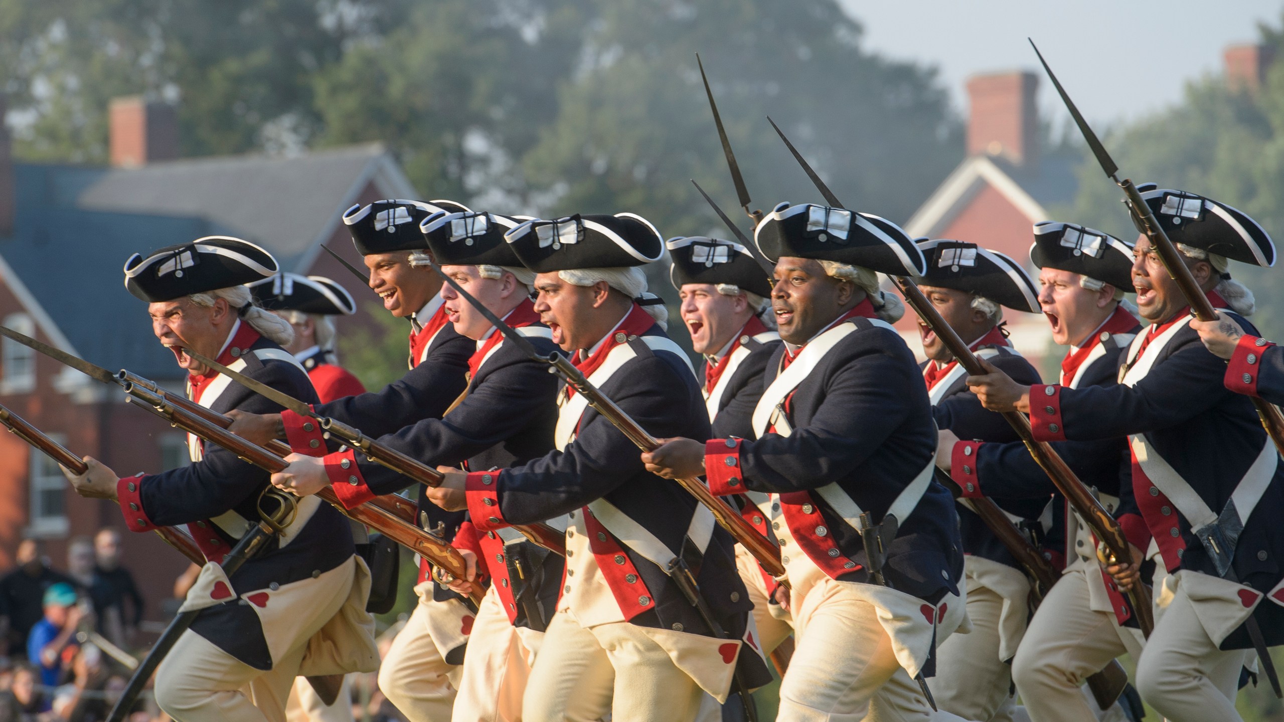 U.S. Army soldiers hold a performance as Washington's Continental Army during the Army Birthday Twilight Tattoo event at Joint Base Myer-Henderson Hall, Wednesday, June 11, 2025, in Fort Myer, Va. (AP Photo/Rod Lamkey, Jr.)