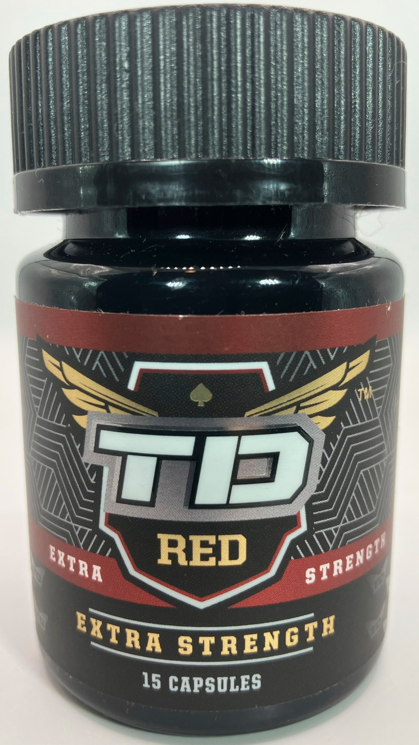 This photo provided by the FDA in January 2024 shows a bottle of TD Red Extra Strength, a product labeled to contain tianeptine. (FDA Office of Regulatory Affairs, Health Fraud Branch via AP)