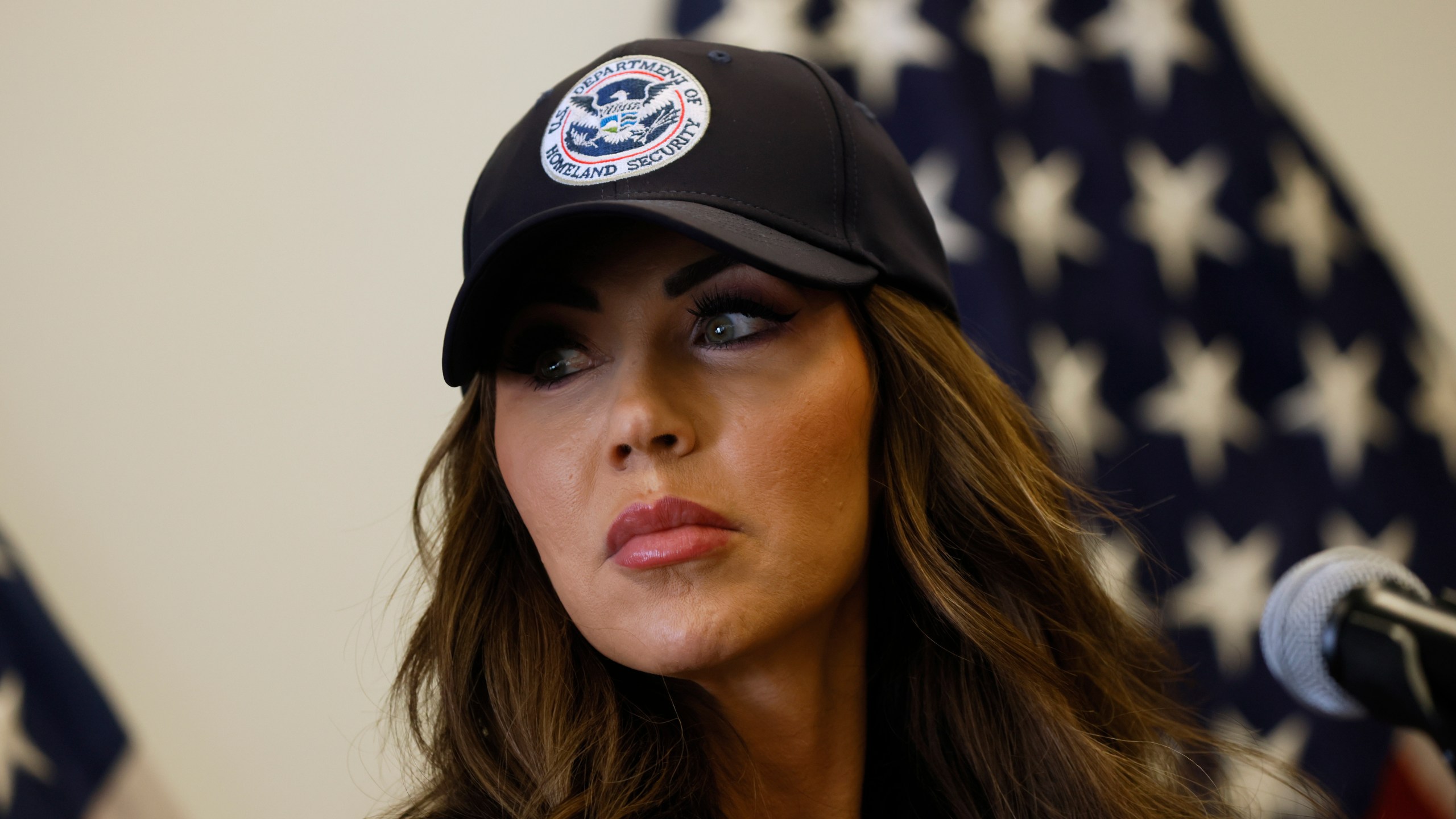 Homeland Security Secretary Kristi Noem holds a news conference