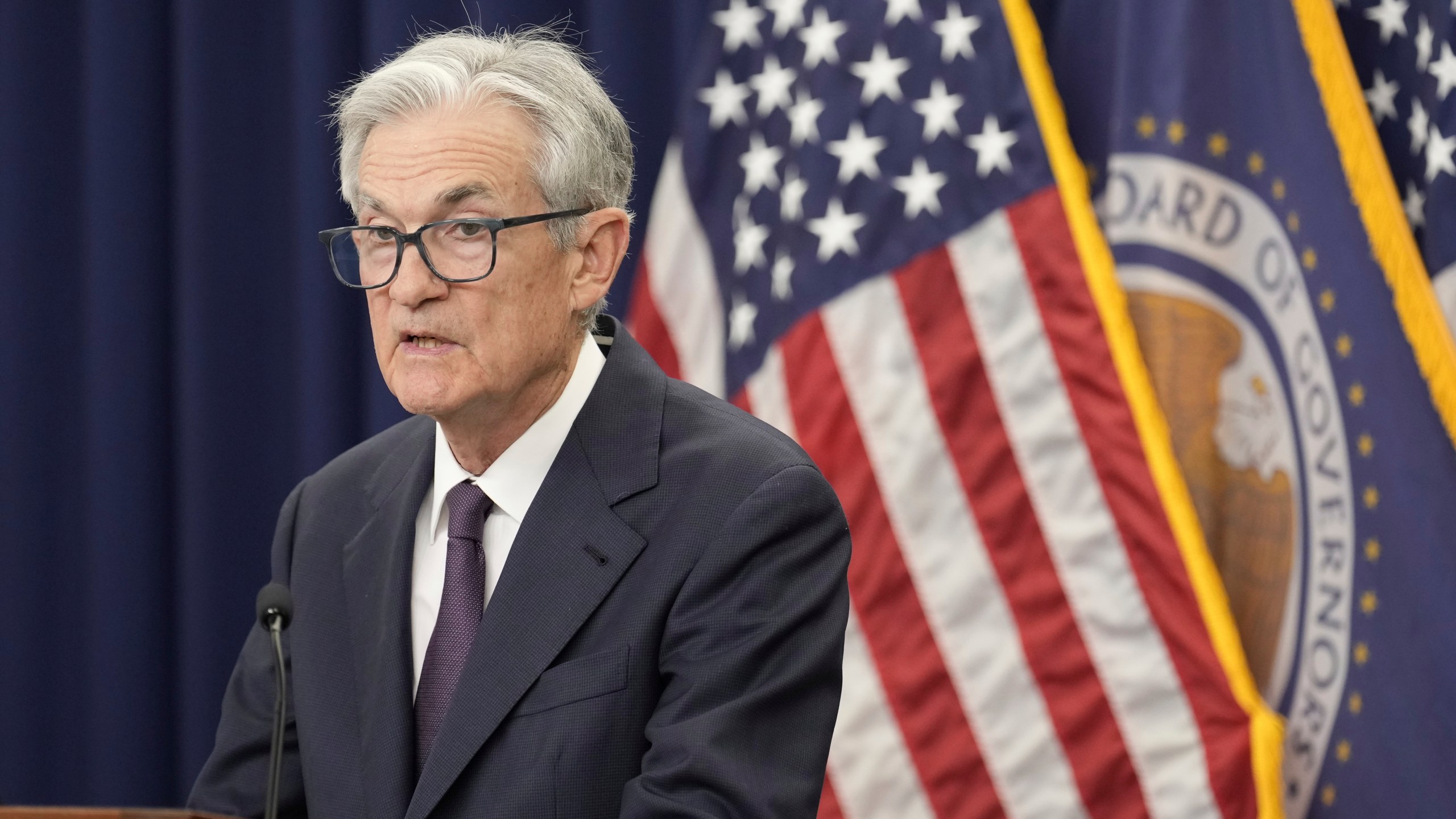 Jerome Powell speaks during a news conference