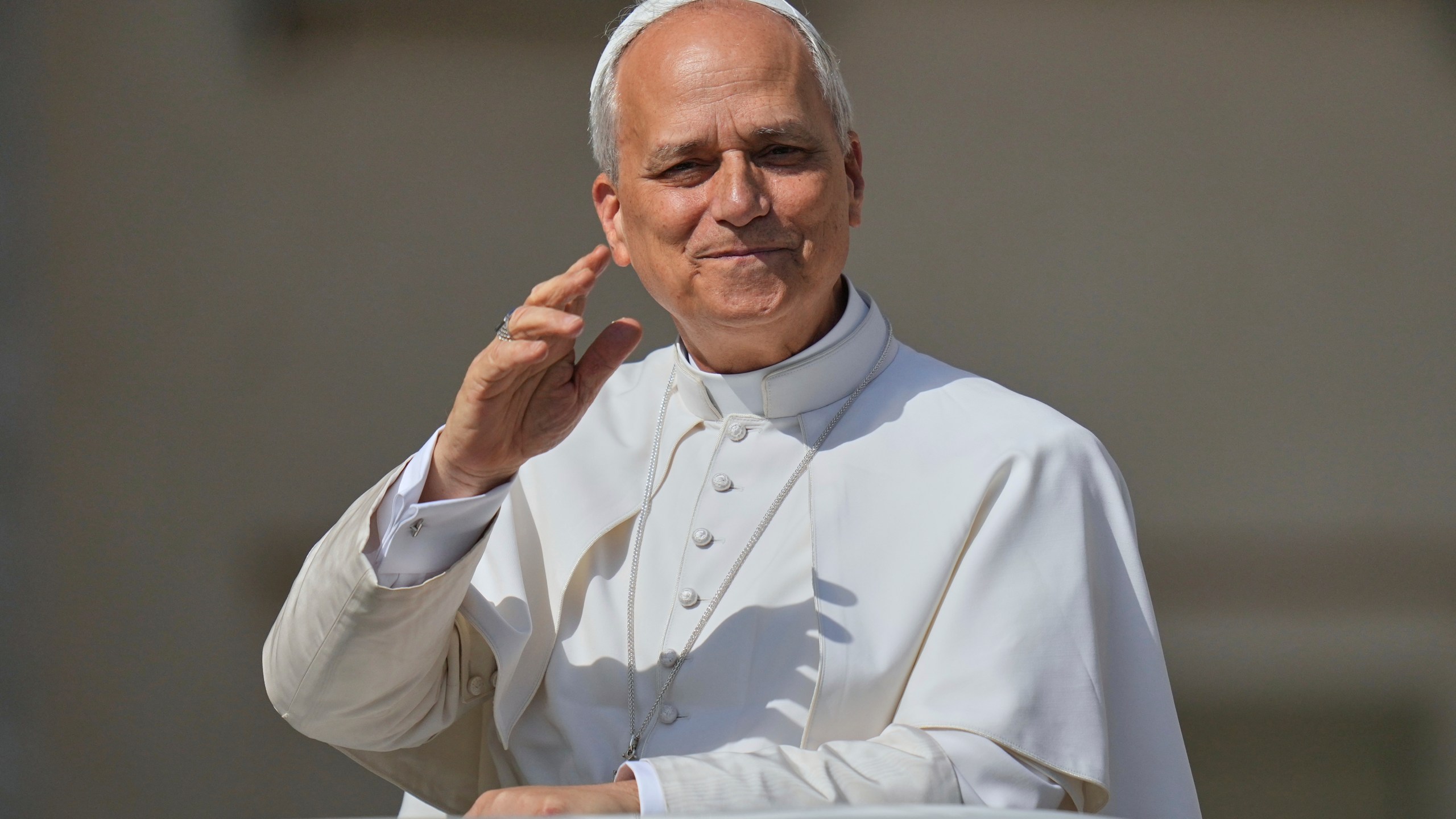Pope Leo XIV arrives for his weekly general audience in St. Peter's Square at the Vatican, Wednesday, June 18, 2025. (AP Photo/Alessandra Tarantino)
