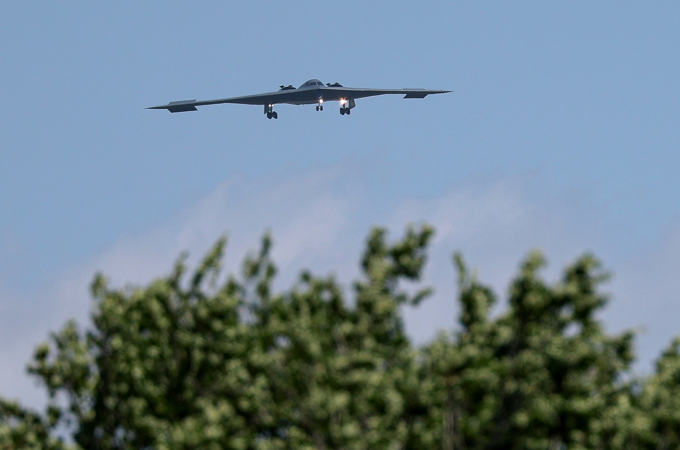 A B-2 bomber arrives at Whiteman Air Force Base Mo., Sunday, June 22, 2025. (AP Photo/David Smith)