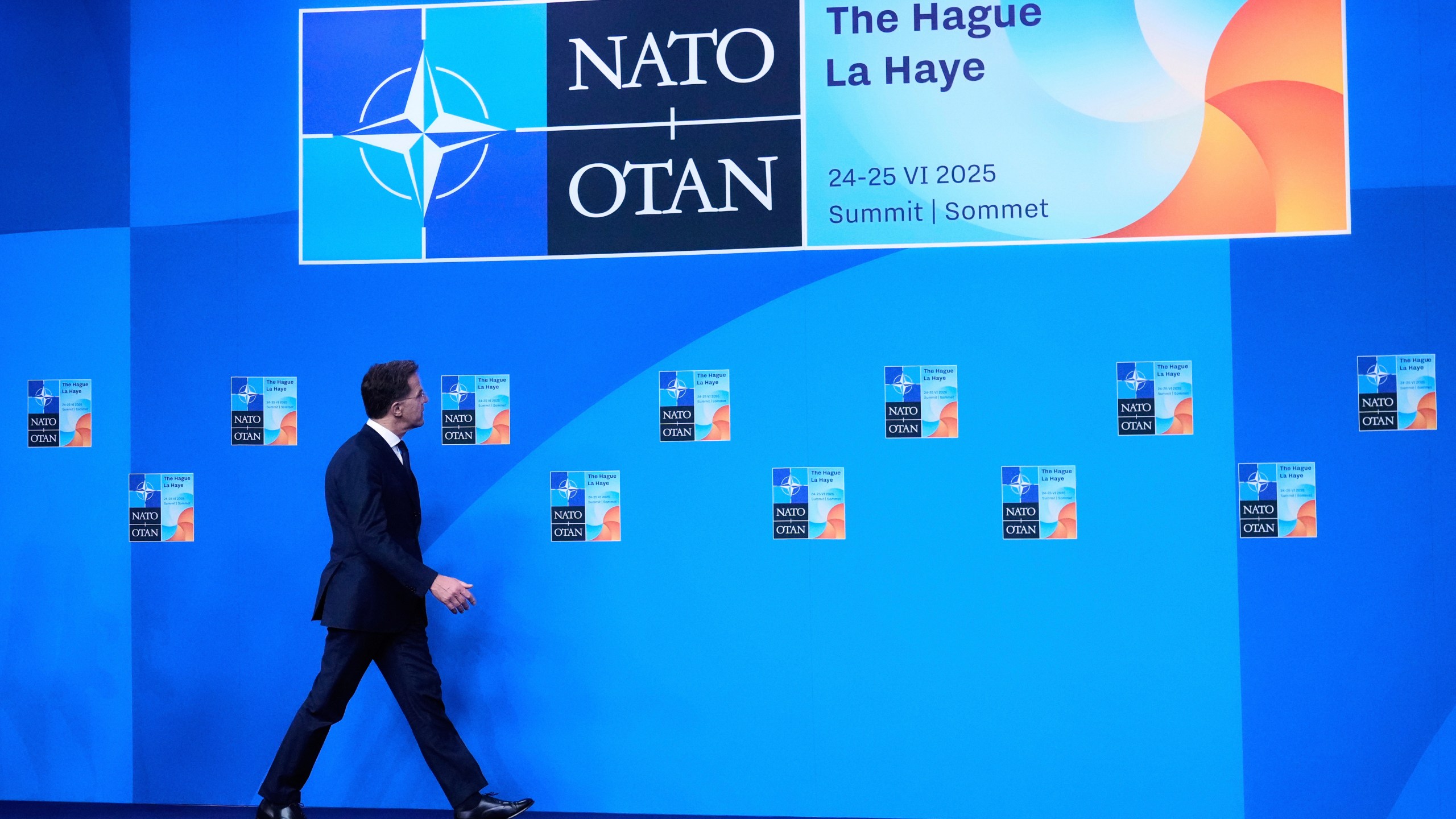 NATO Secretary General Mark Rutte tours the venue site ahead of the upcoming NATO summit in The Hague, Netherlands, Monday, June 23, 2025. (AP Photo/Matthias Schrader)