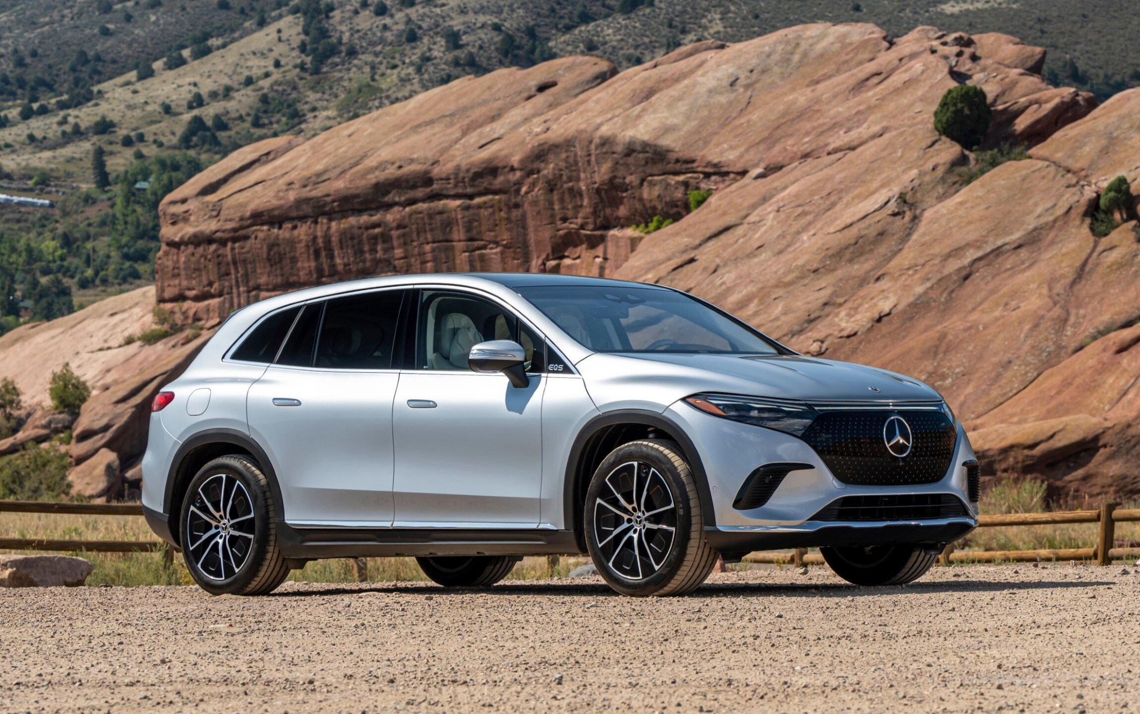 This photo provided by Mercedes-Benz shows the 2025 EQS SUV. Even in its entry-level guise, the EQS checks all the boxes you expect from a big Mercedes. (Courtesy of Mercedes-Benz USA via AP)