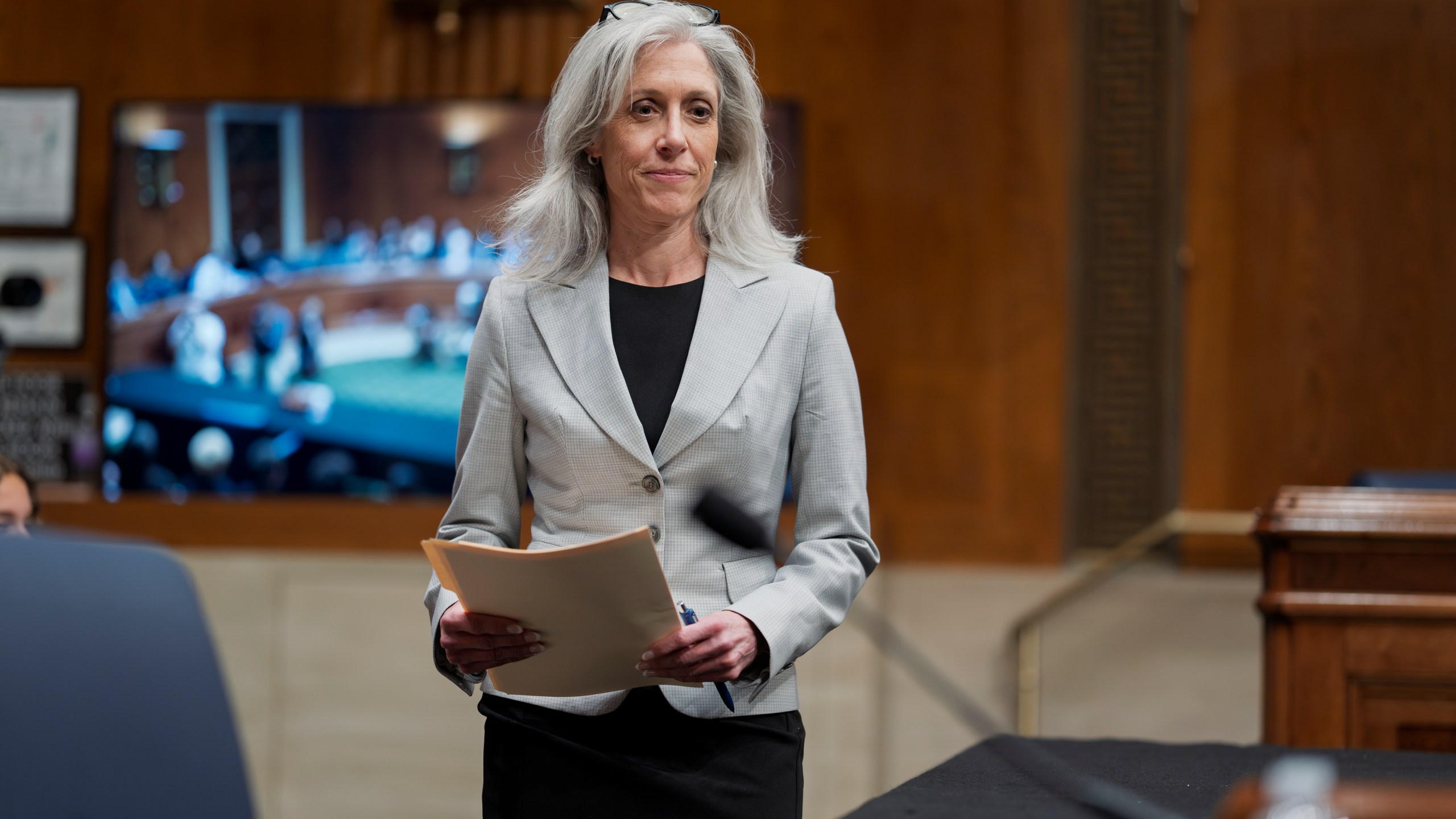Susan Monarez, President Donald Trump's nominee to be director of the Centers for Disease Control and Prevention, arrives to testify before the Senate HELP Committee, at the Capitol in Washington, Wednesday, June 25, 2025. (AP Photo/J. Scott Applewhite)