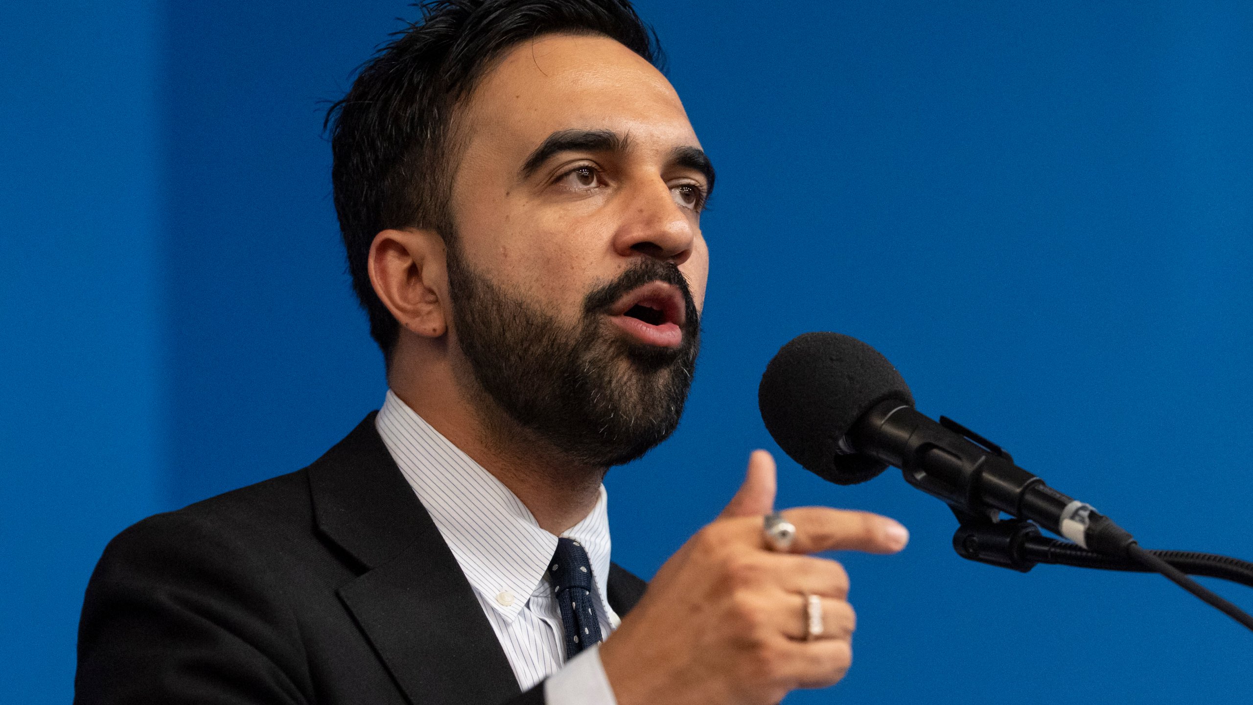 Democratic mayoral candidate Zohran Mamdani speaks during the National Action Network's Saturday action rally at House of Justice in Harlem, Saturday, June 28, 2025, in New York. (AP Photo/Yuki Iwamura)