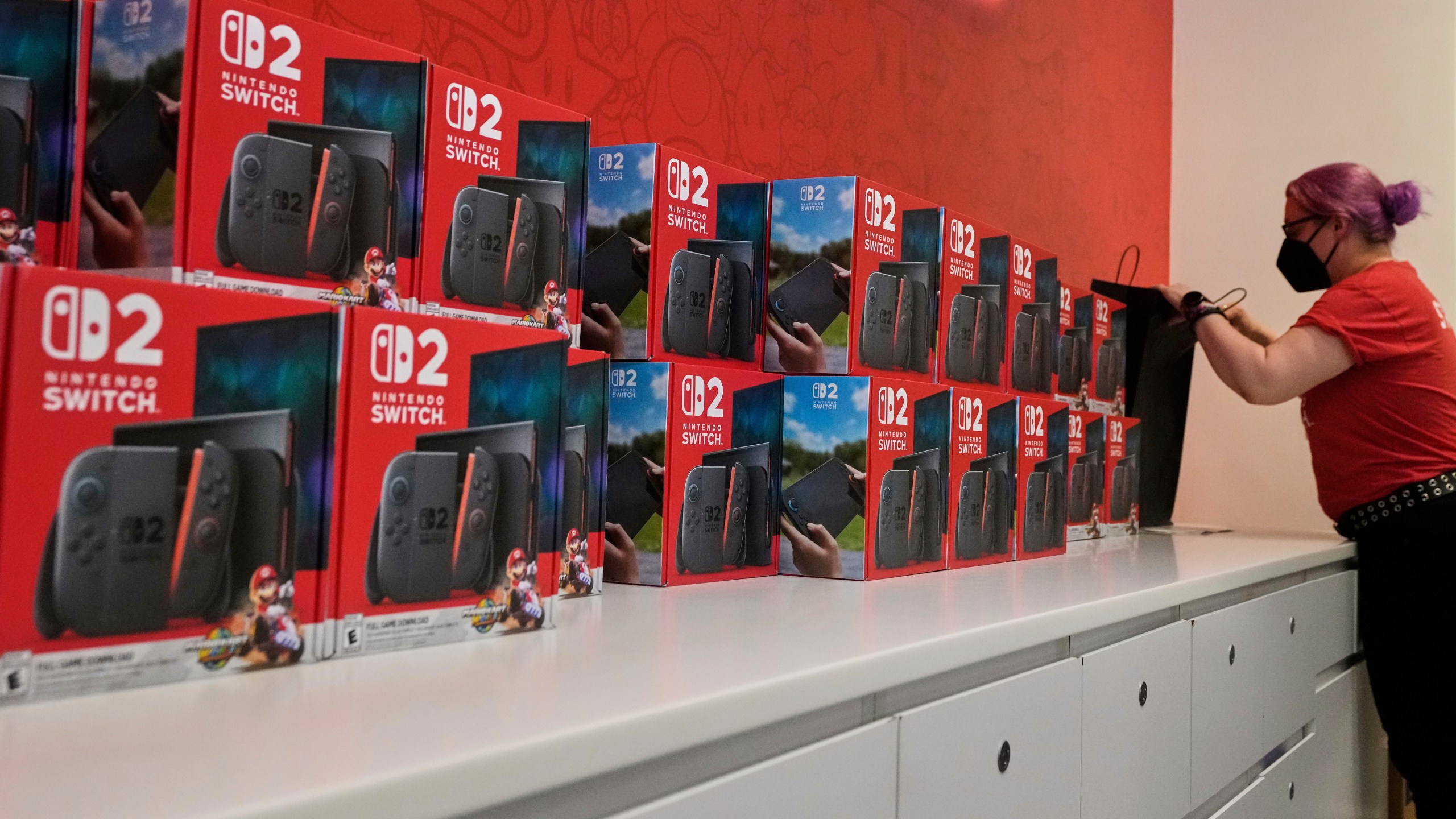 Nintendo Switch 2 devices displayed on a store shelf