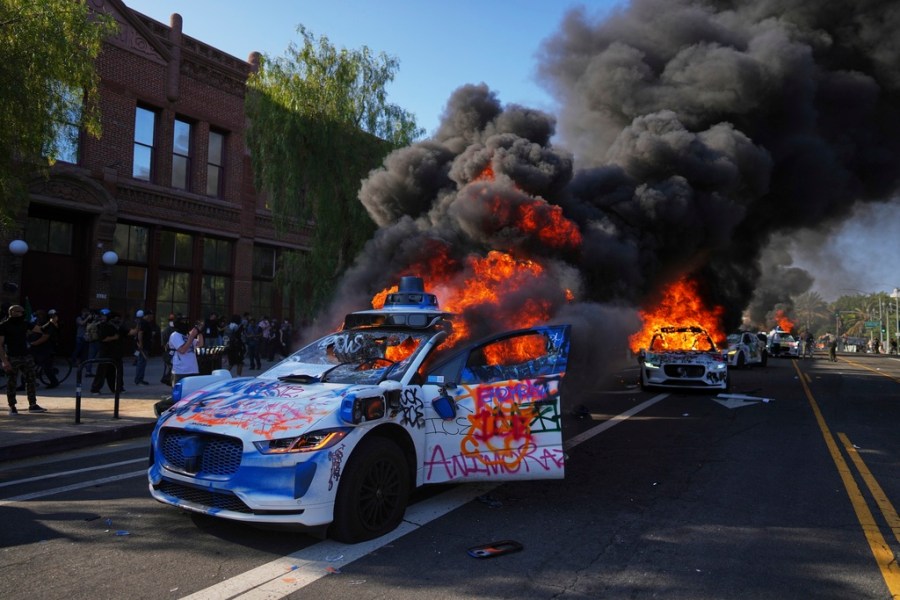 Waymo taxis on fire