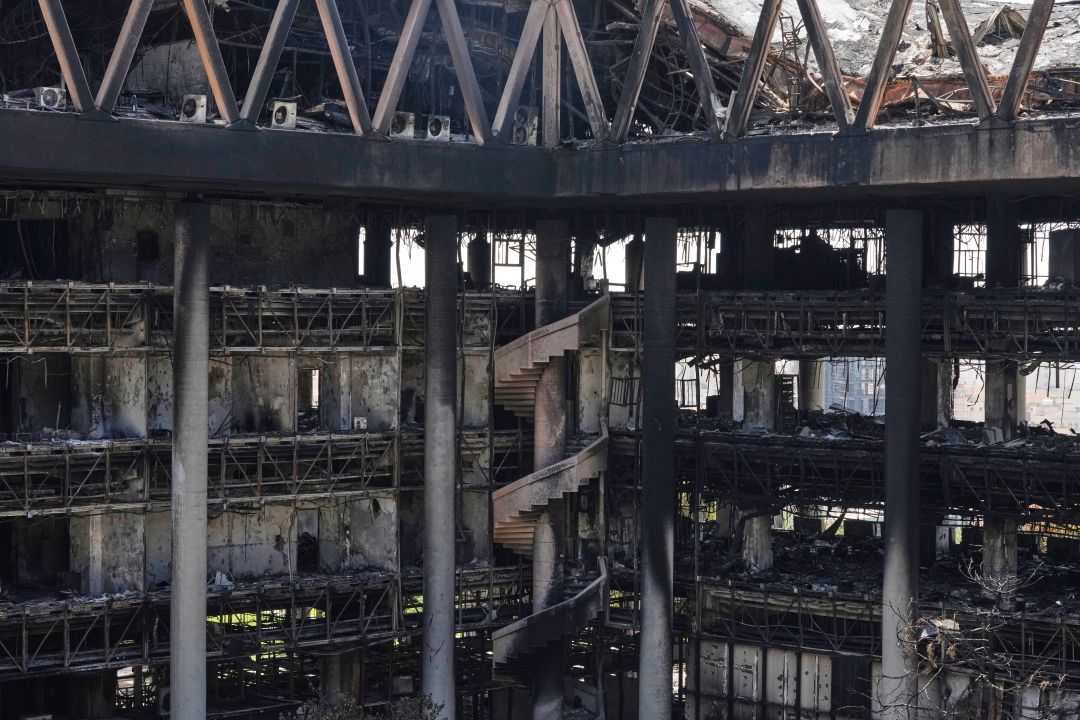 The damaged headquarters of Islamic Republic of Iran Broadcasting